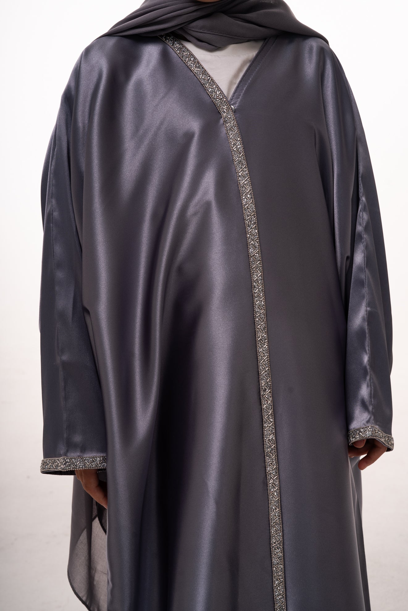 Mommy & Me - Einas Satin Girls Abaya - Grey