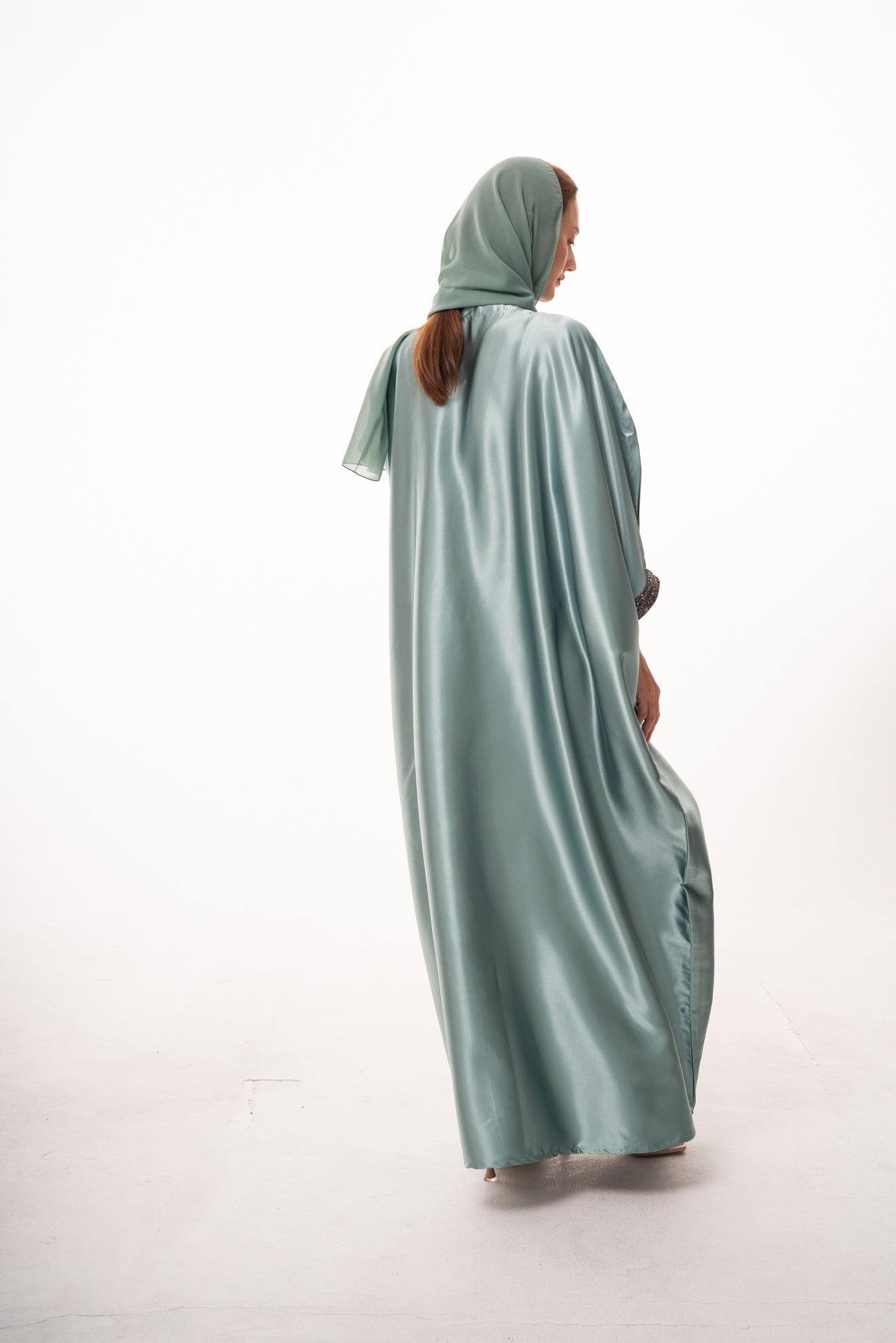 Lulu Satin Open Abaya - Green