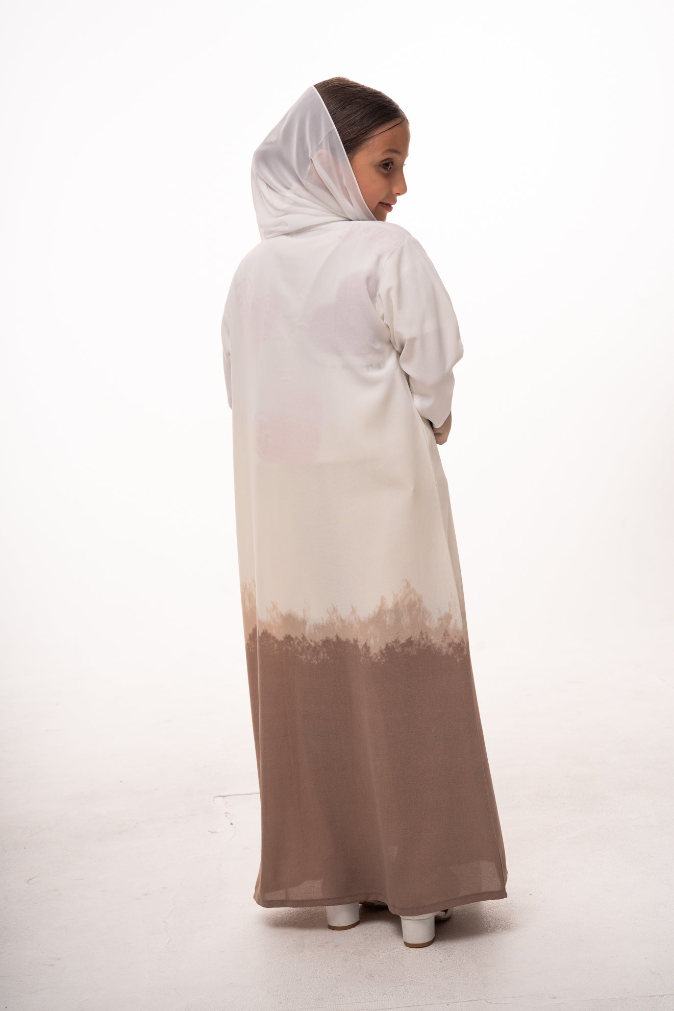 Mommy & Me - Rinad Ombré Girls Abaya - White Beige