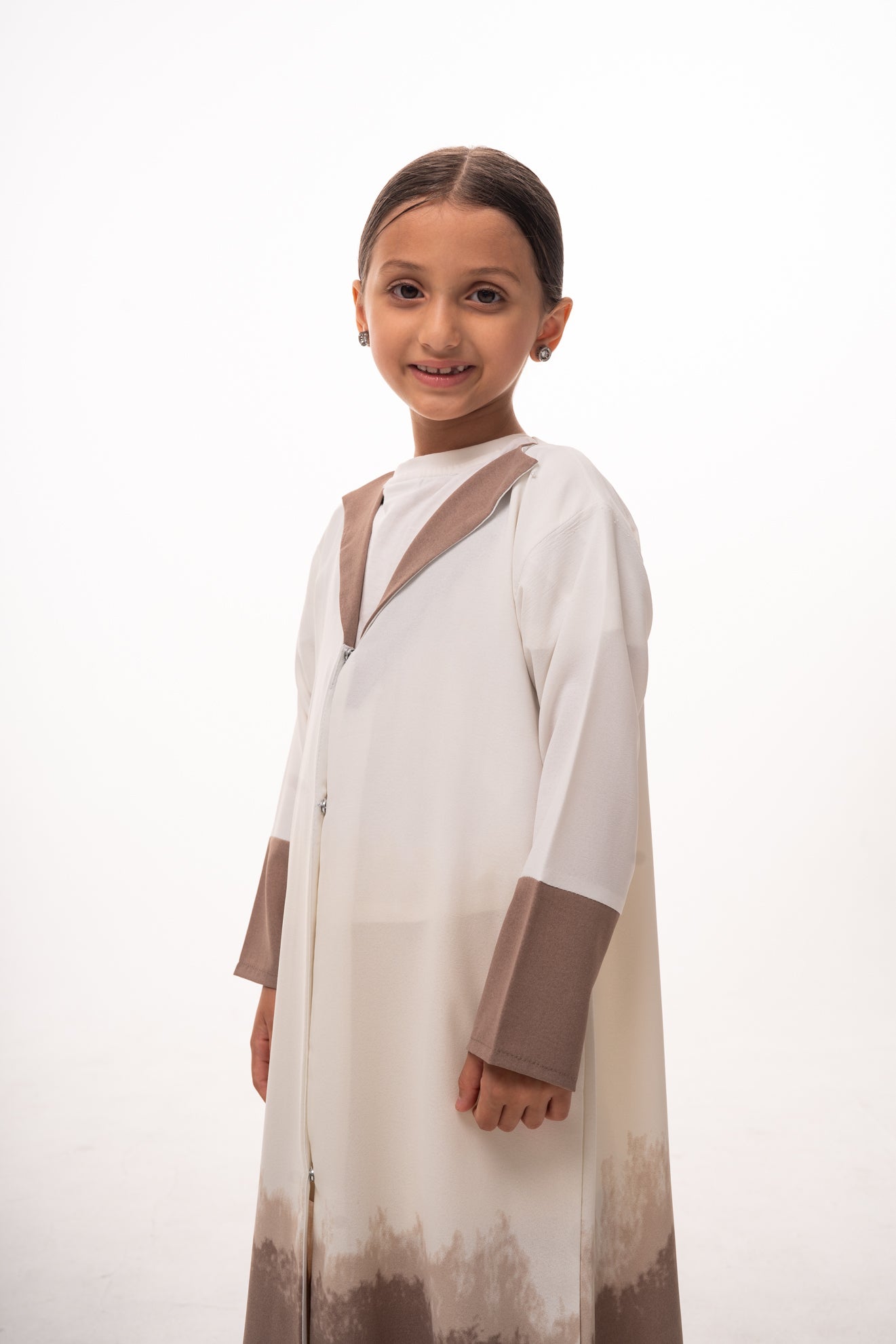 Rinad Ombré Girls Abaya - White Beige