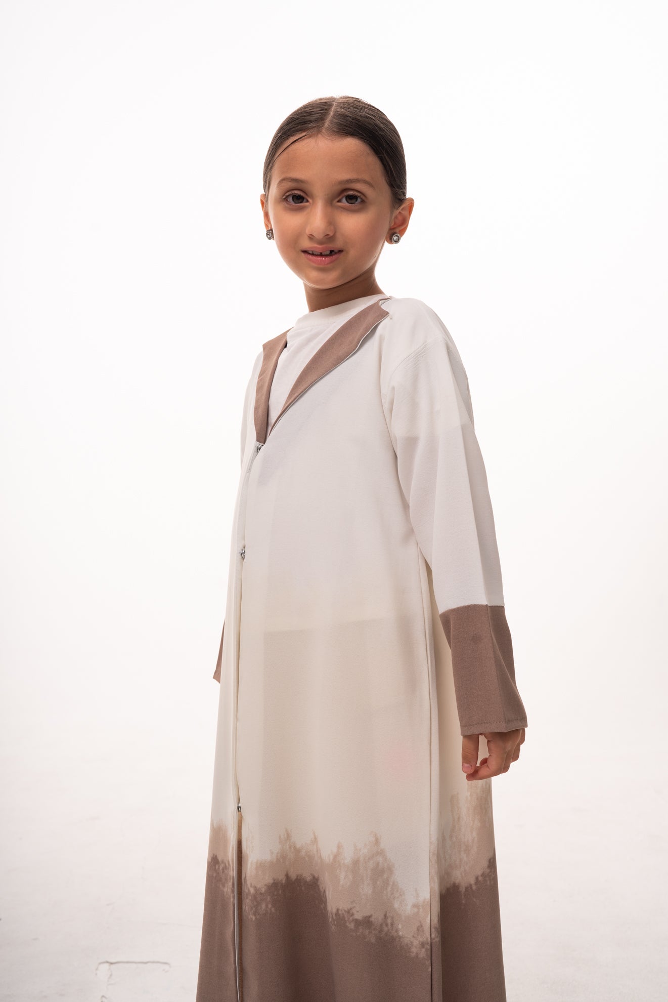 Rinad Ombré Girls Abaya - White Beige