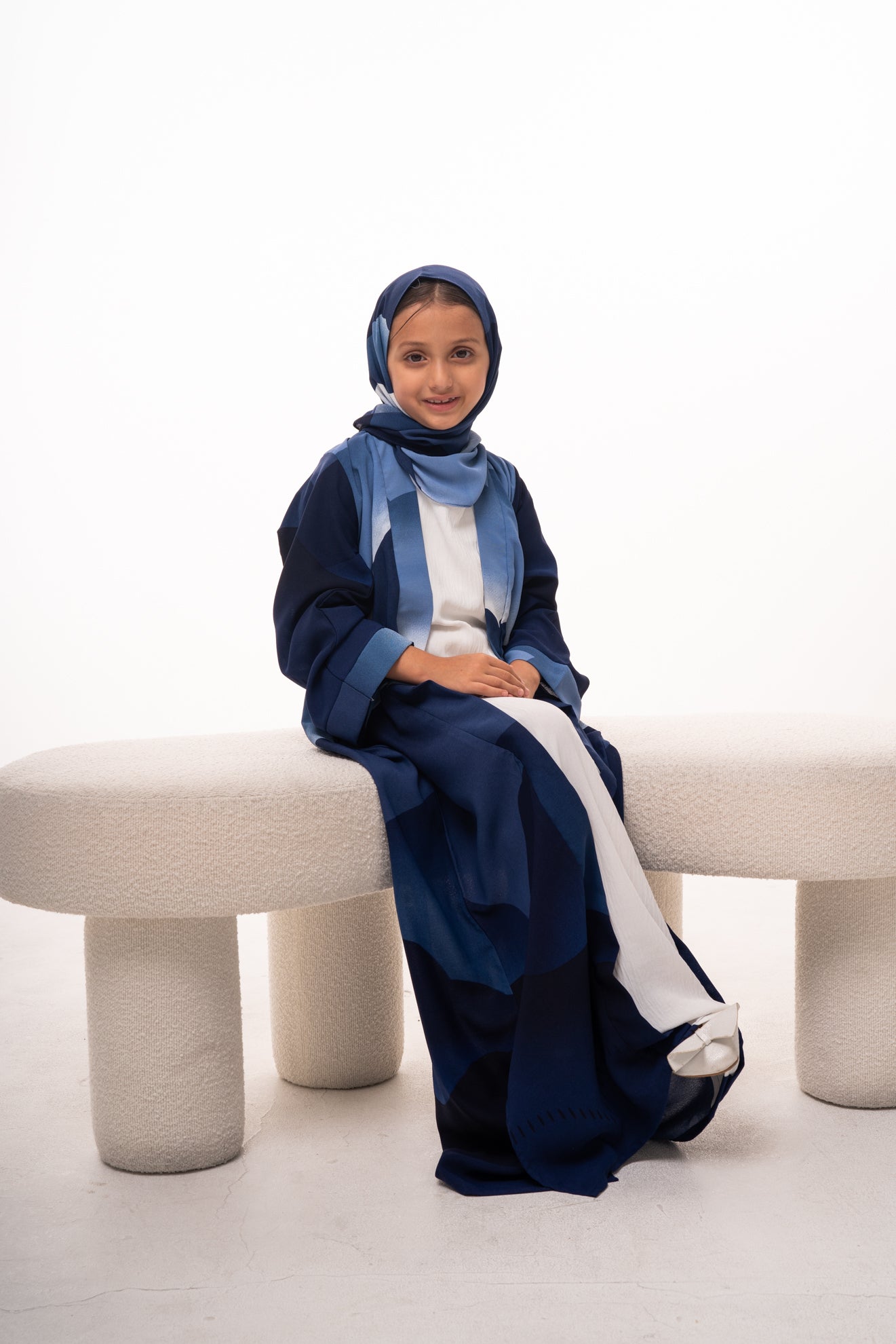 Ombré Elegance Girls Abaya Set - Blue