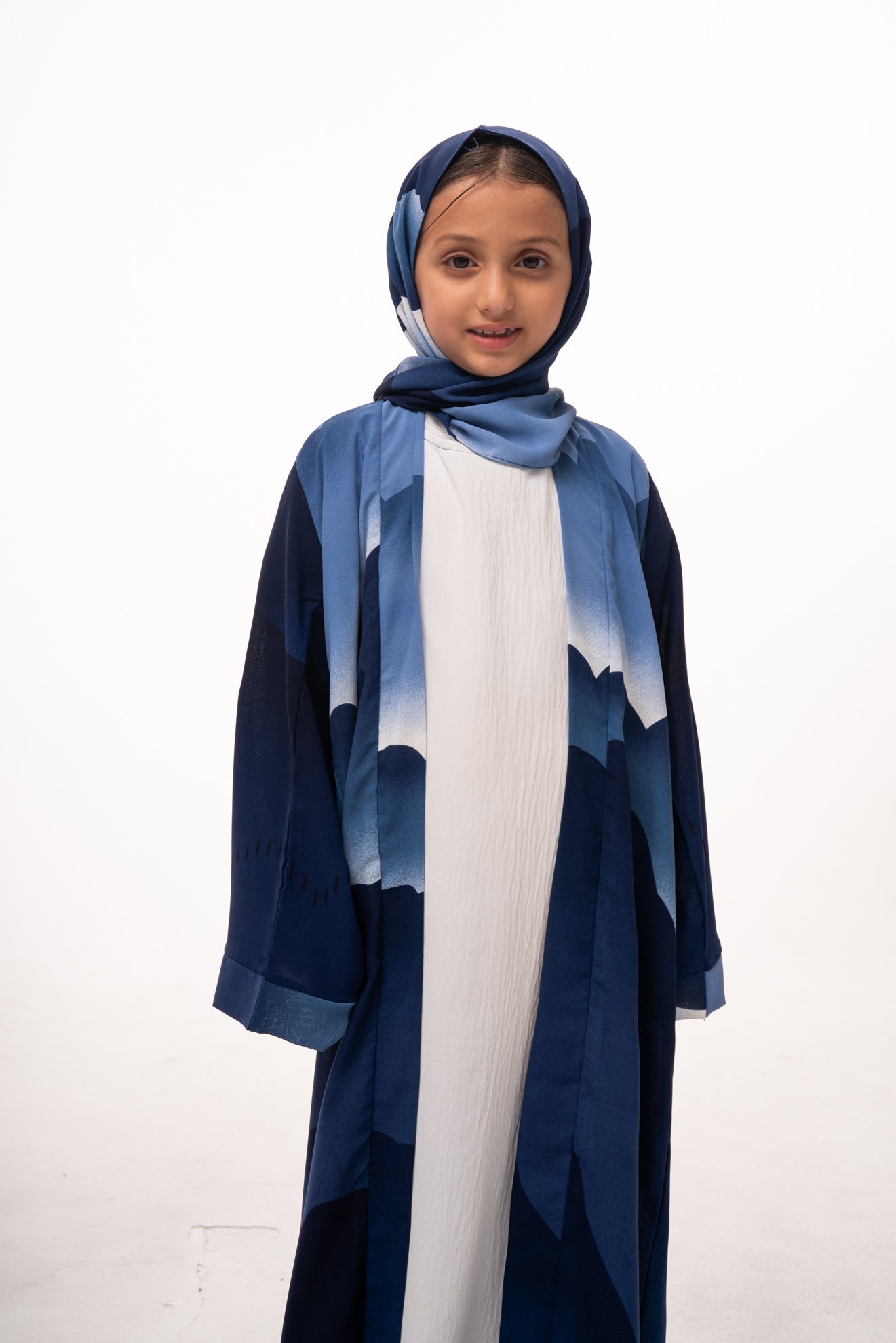 Ombré Elegance Girls Abaya Set - Blue