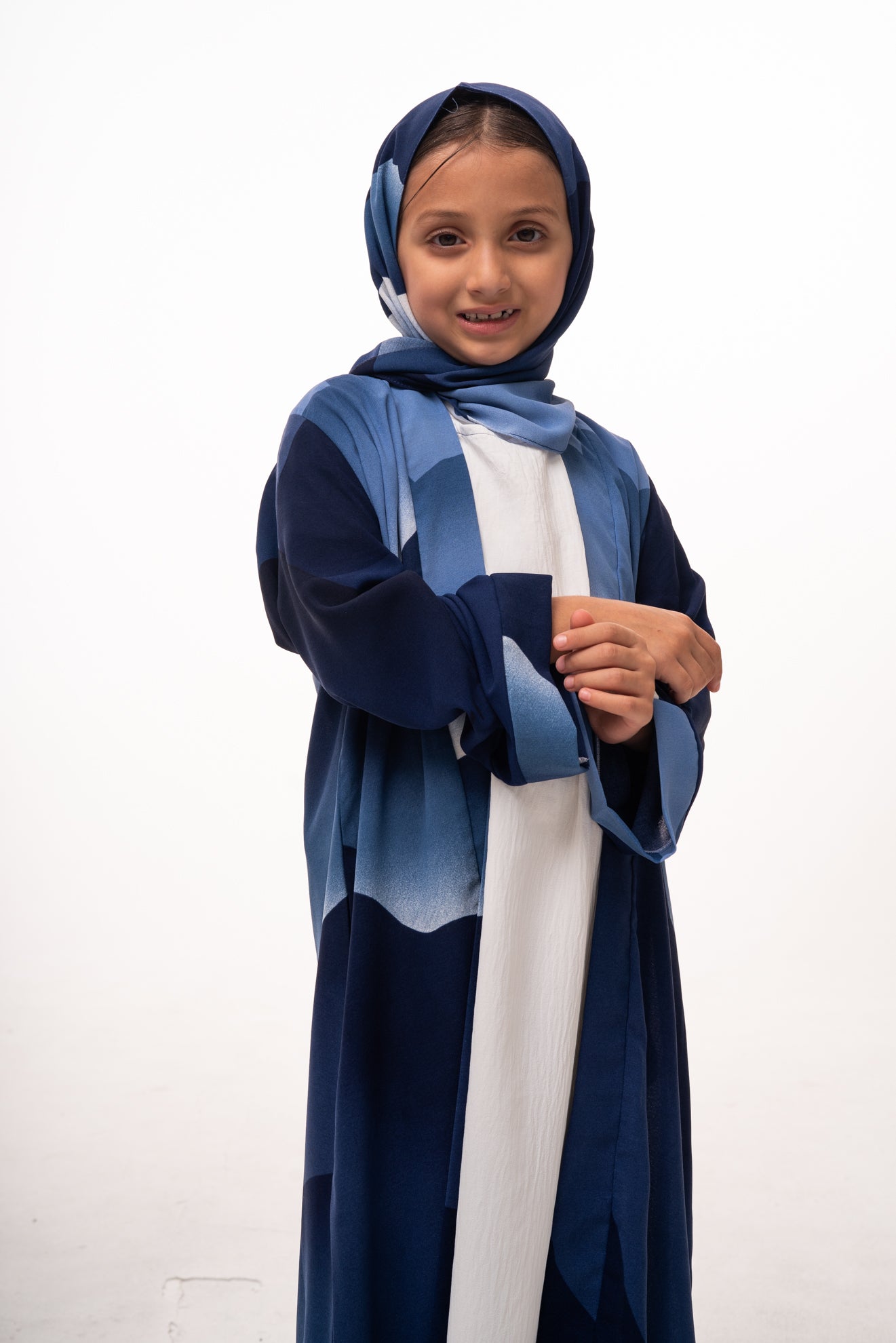Ombré Elegance Girls Abaya Set - Blue
