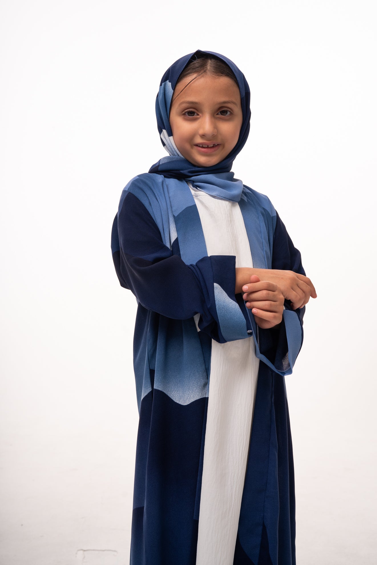 Ombré Elegance Girls Abaya Set - Blue