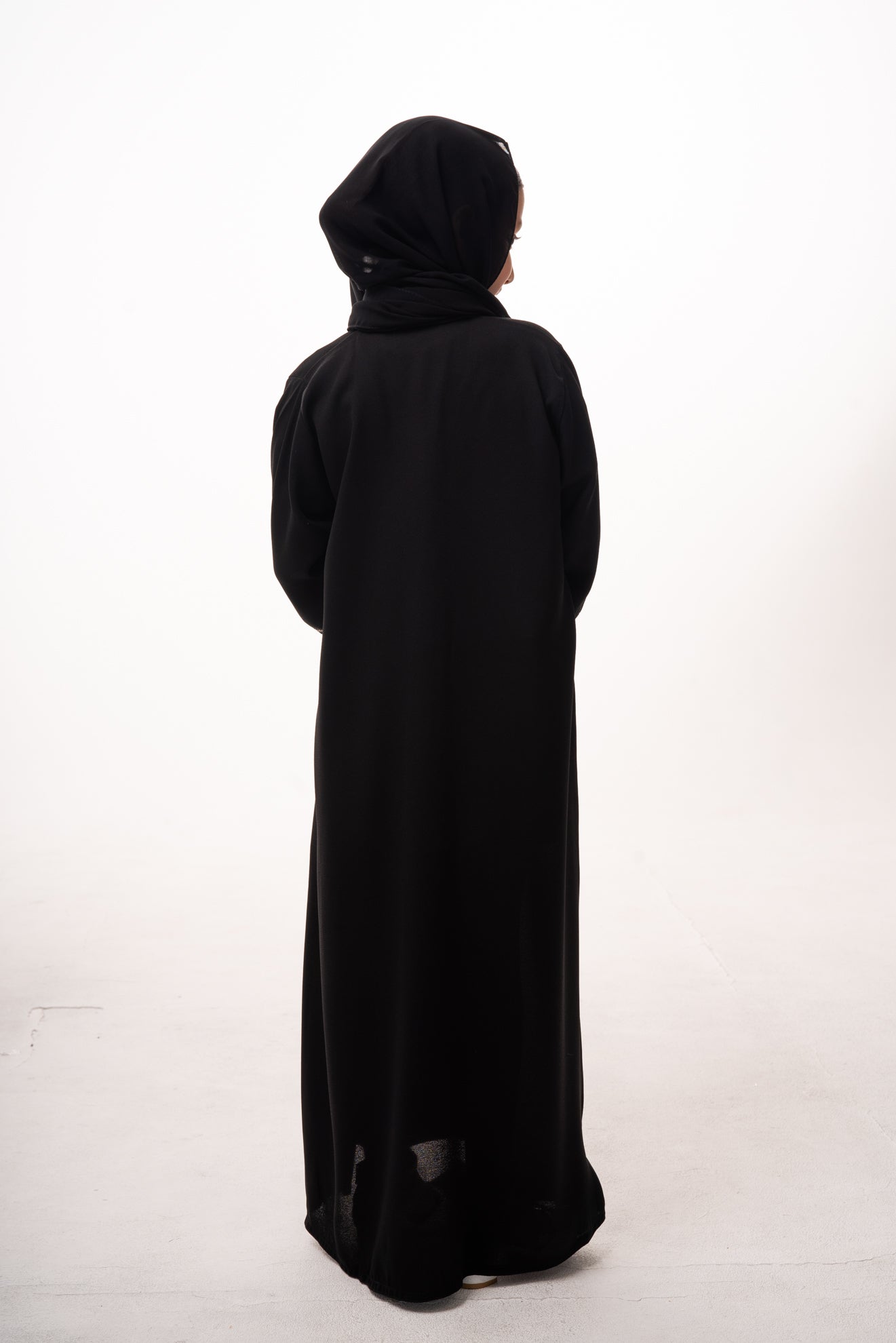 Black Beaded Wrist Girls Open Abaya with Strap