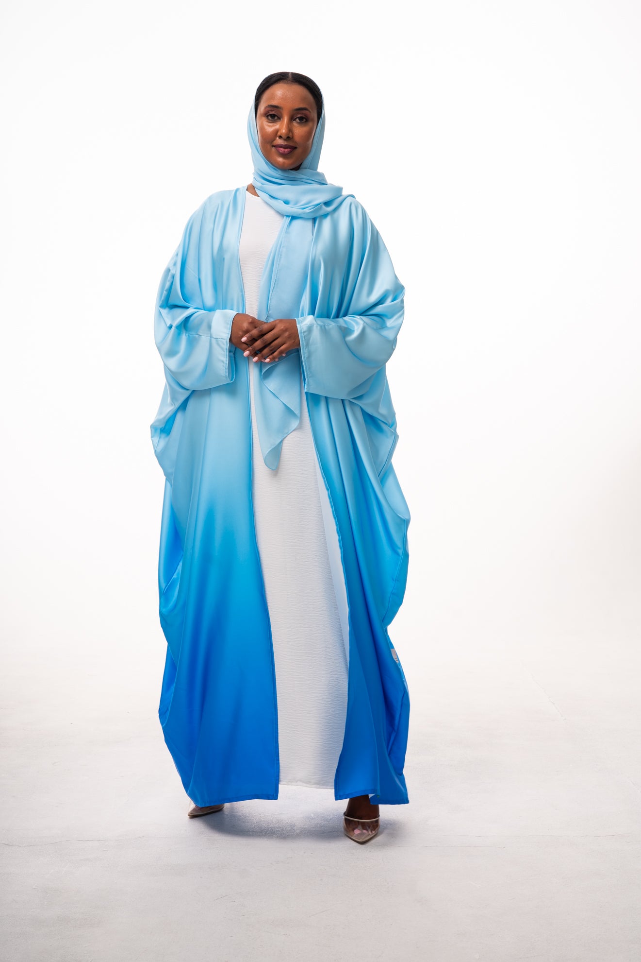 Ocean Blue Ombré Open Abaya