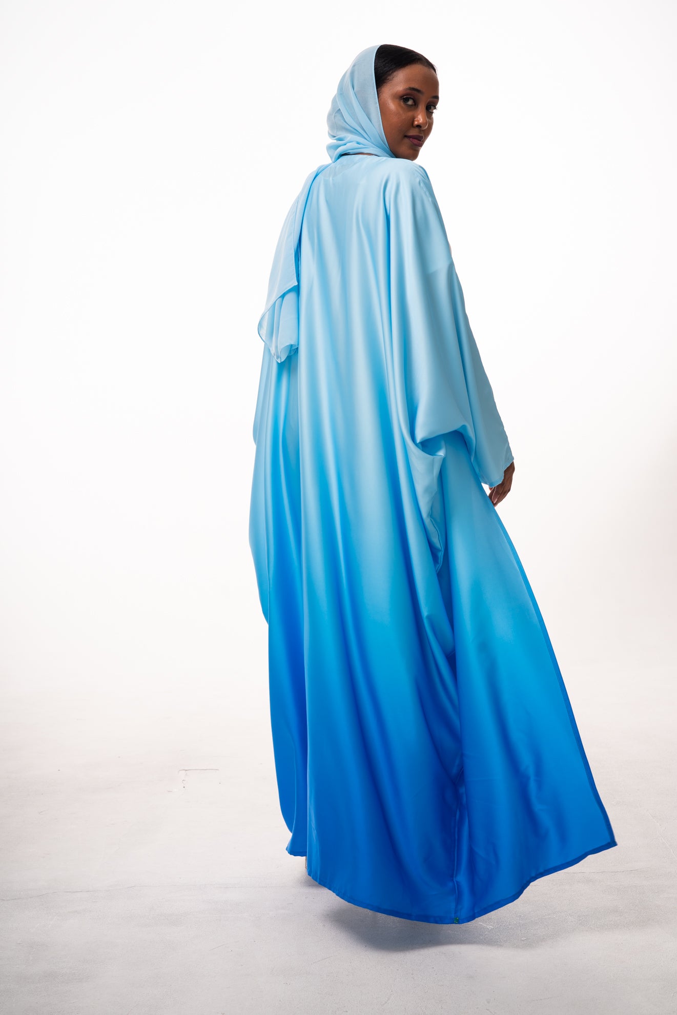 Ocean Blue Ombré Open Abaya