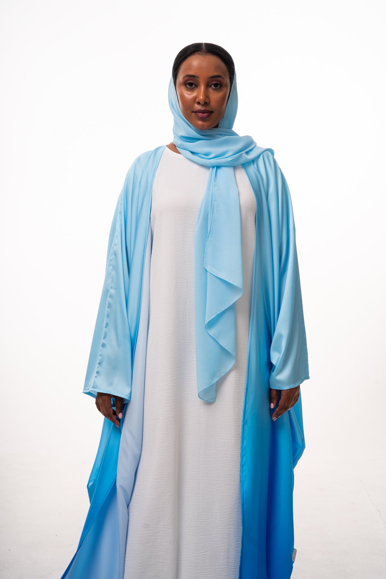 Ocean Blue Ombré Open Abaya