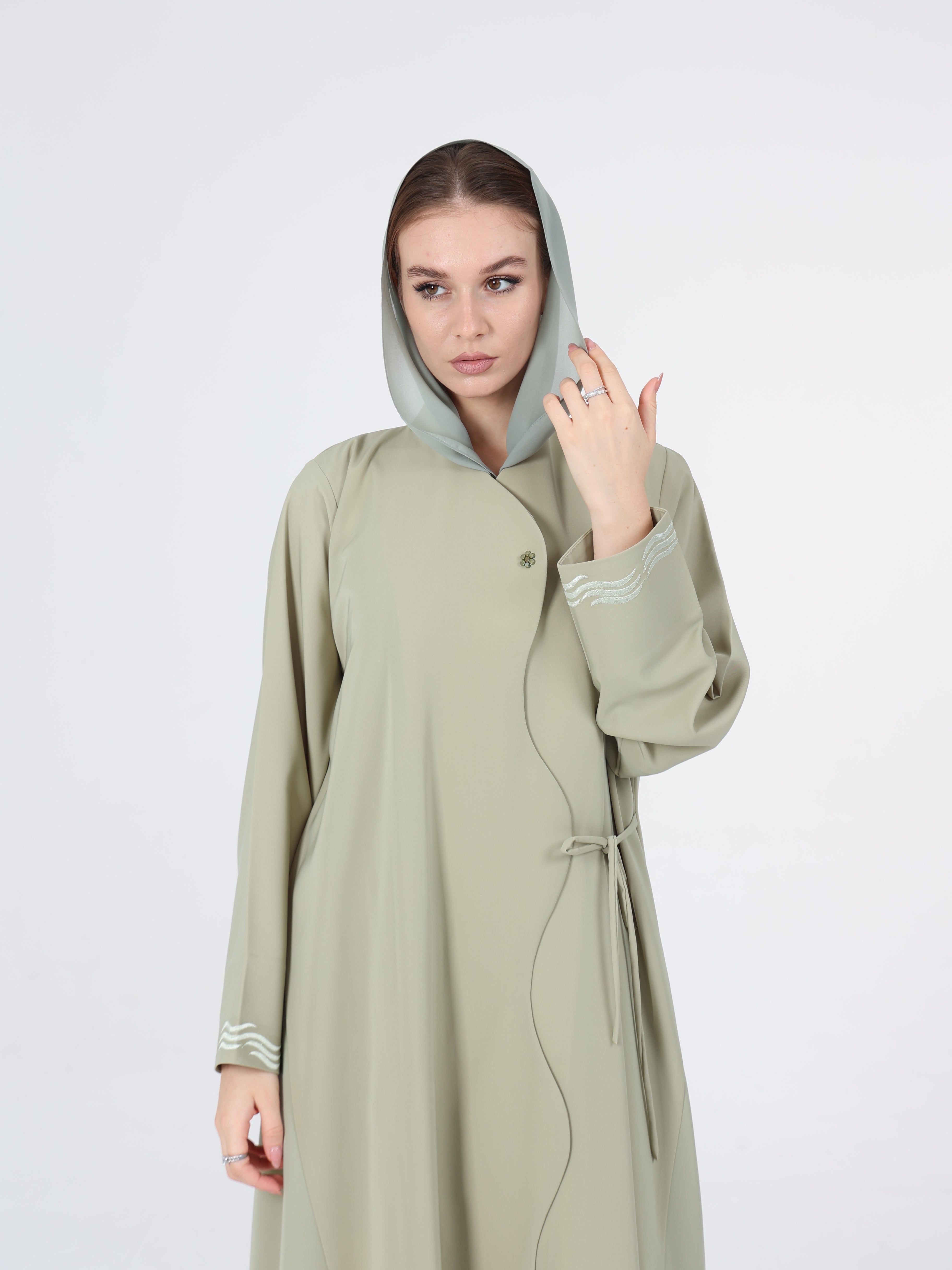 WAVY EDGE WRAP ABAYA - SAGE GREEN