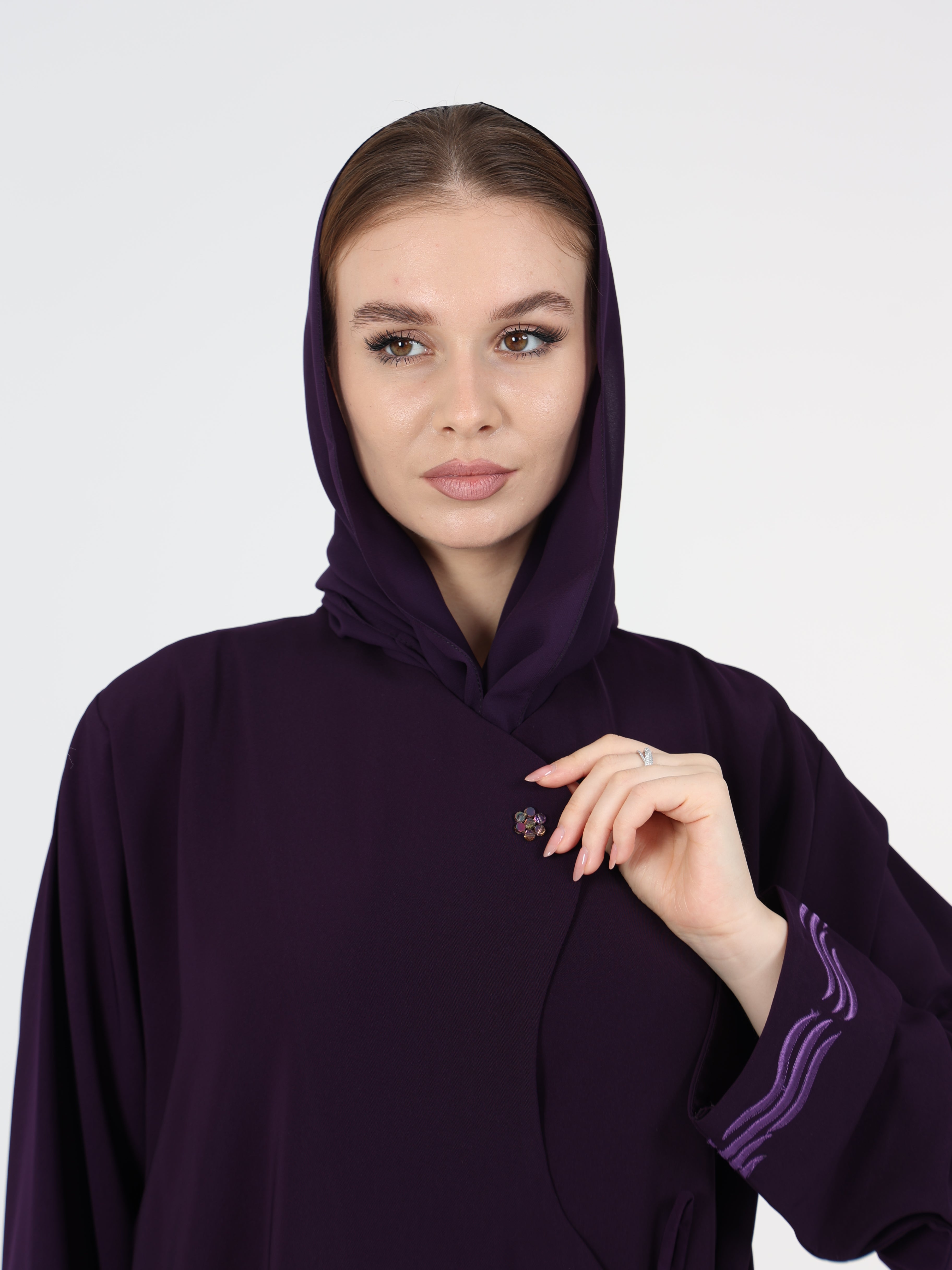 WAVY EDGE WRAP ABAYA - DARK PURPLE