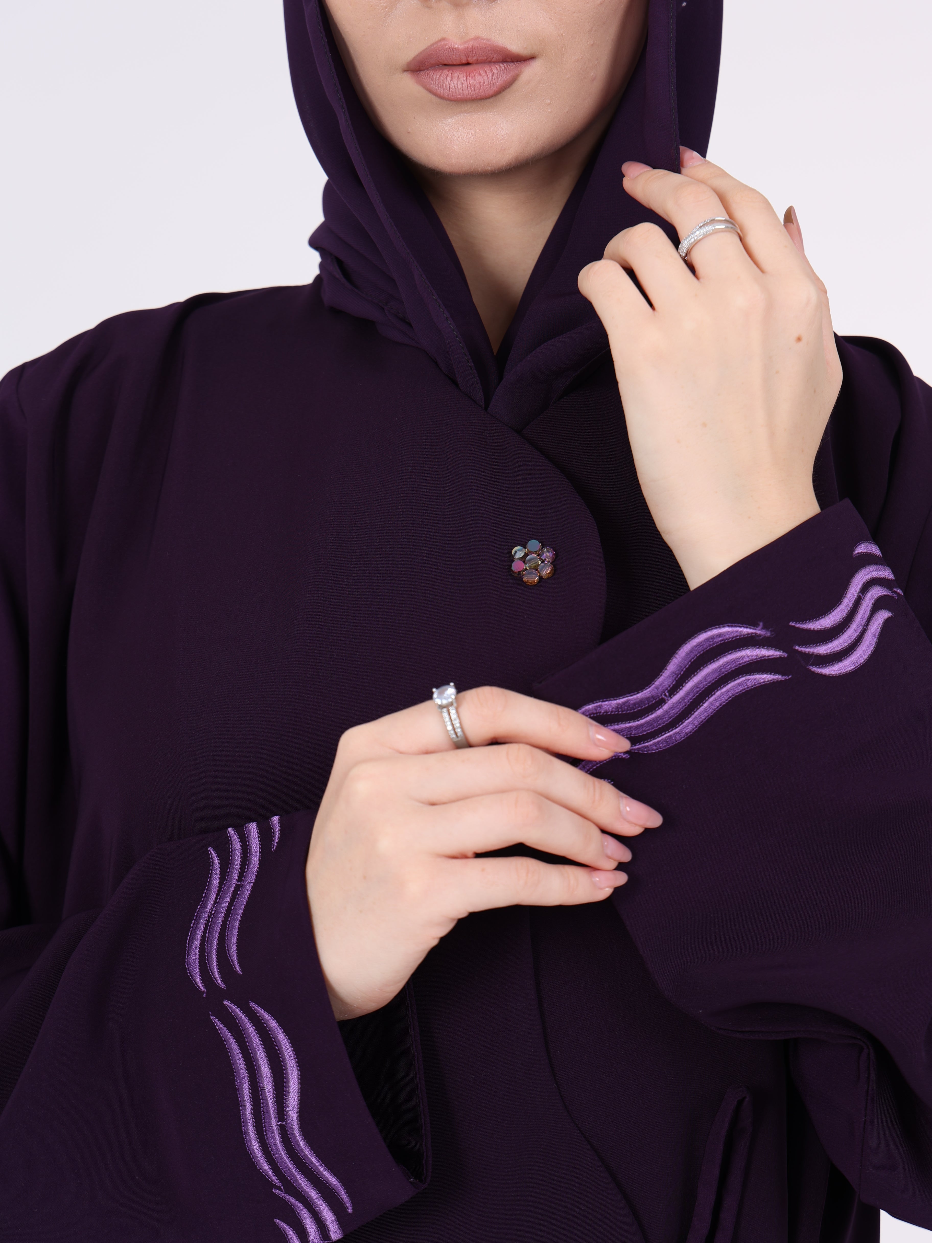 WAVY EDGE WRAP ABAYA - DARK PURPLE
