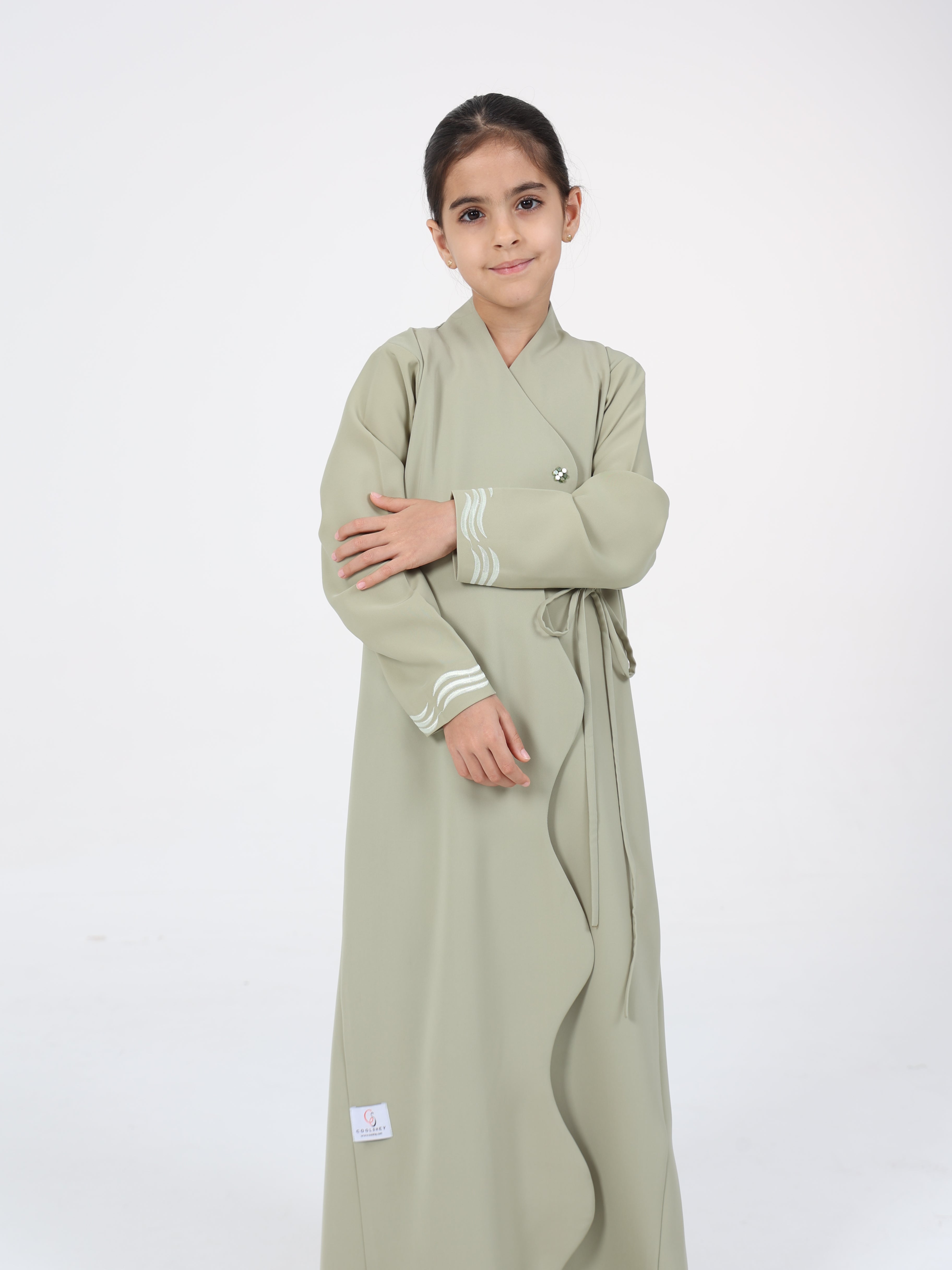 WAVY EDGE WRAP KIDS ABAYA - SAGE GREEN