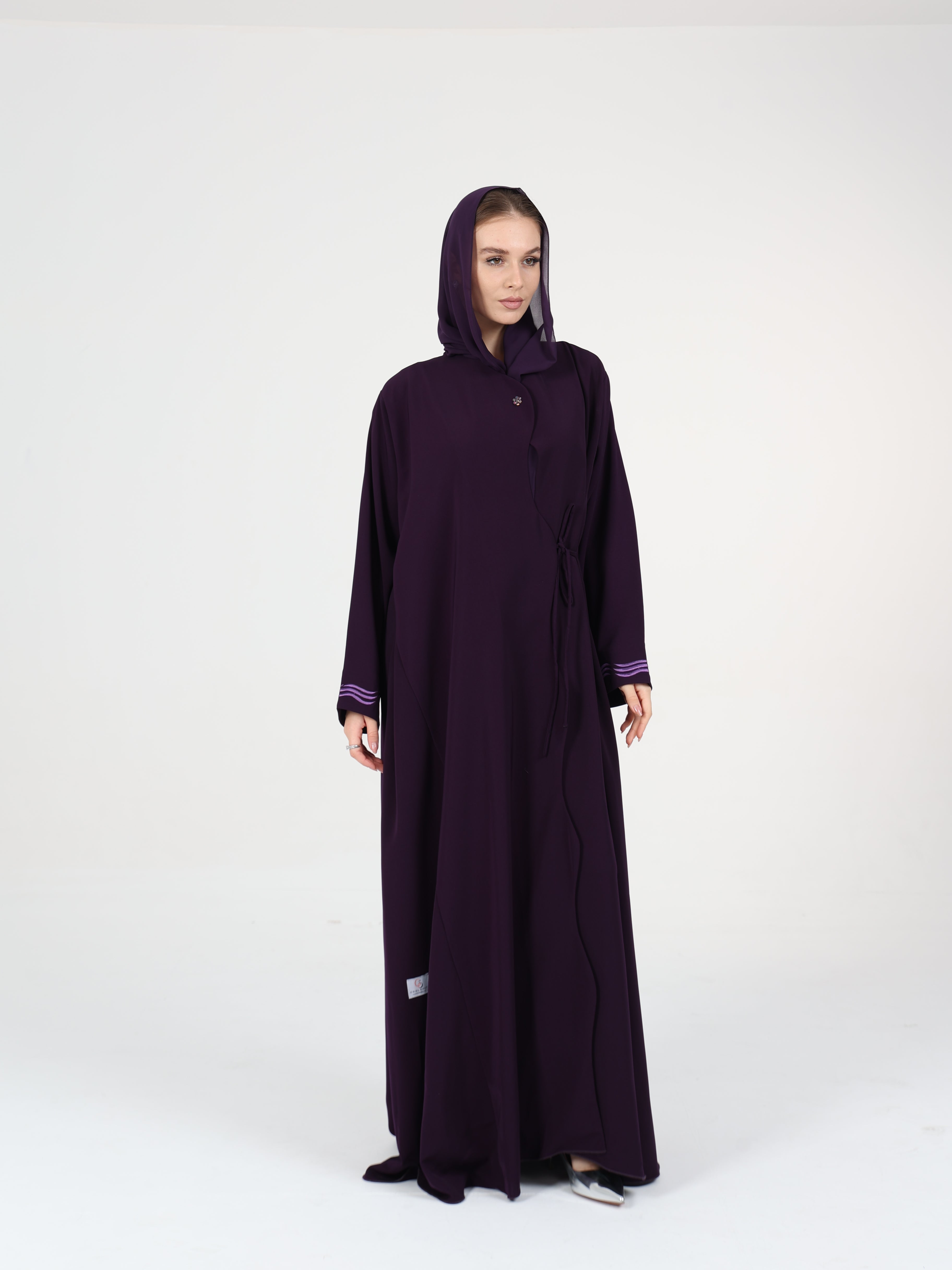 WAVY EDGE WRAP ABAYA - DARK PURPLE