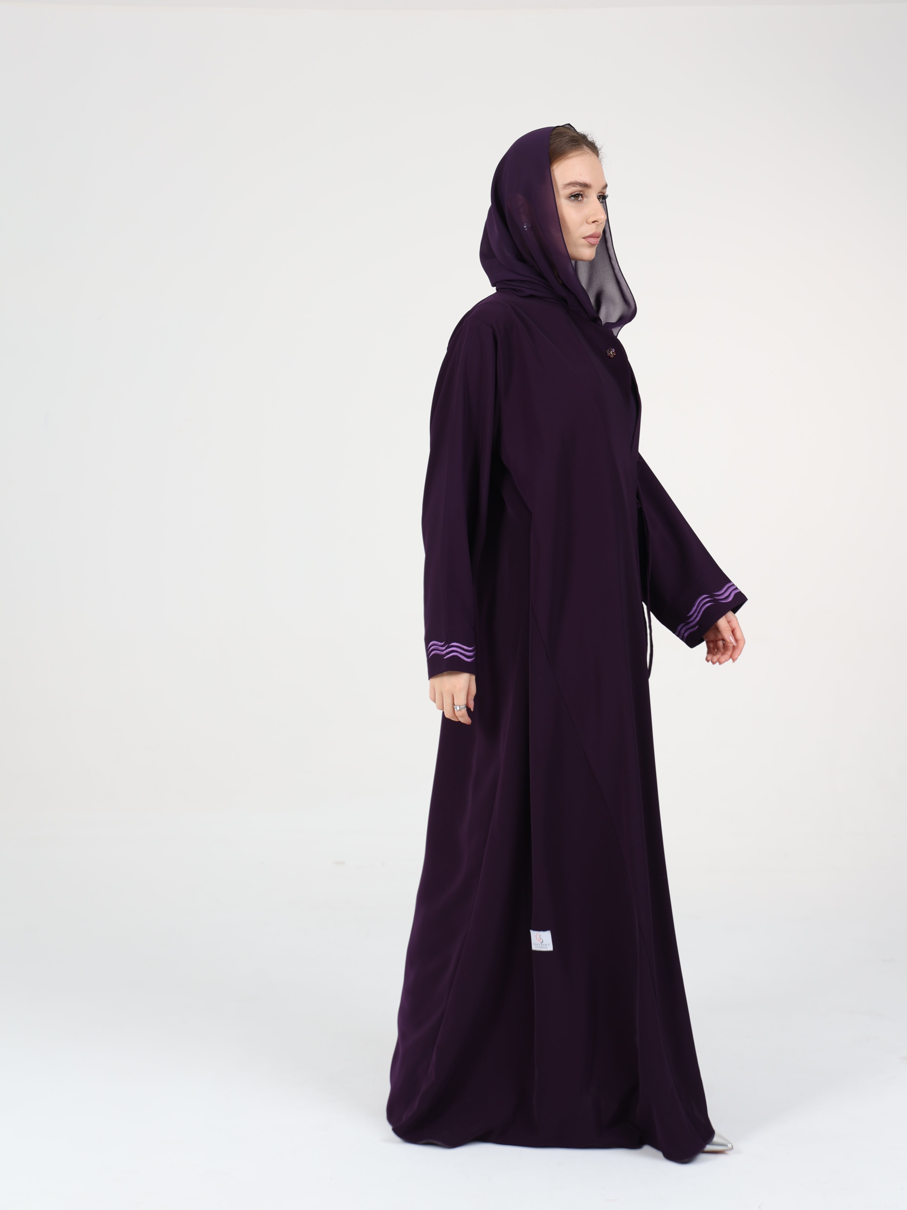 WAVY EDGE WRAP ABAYA - DARK PURPLE