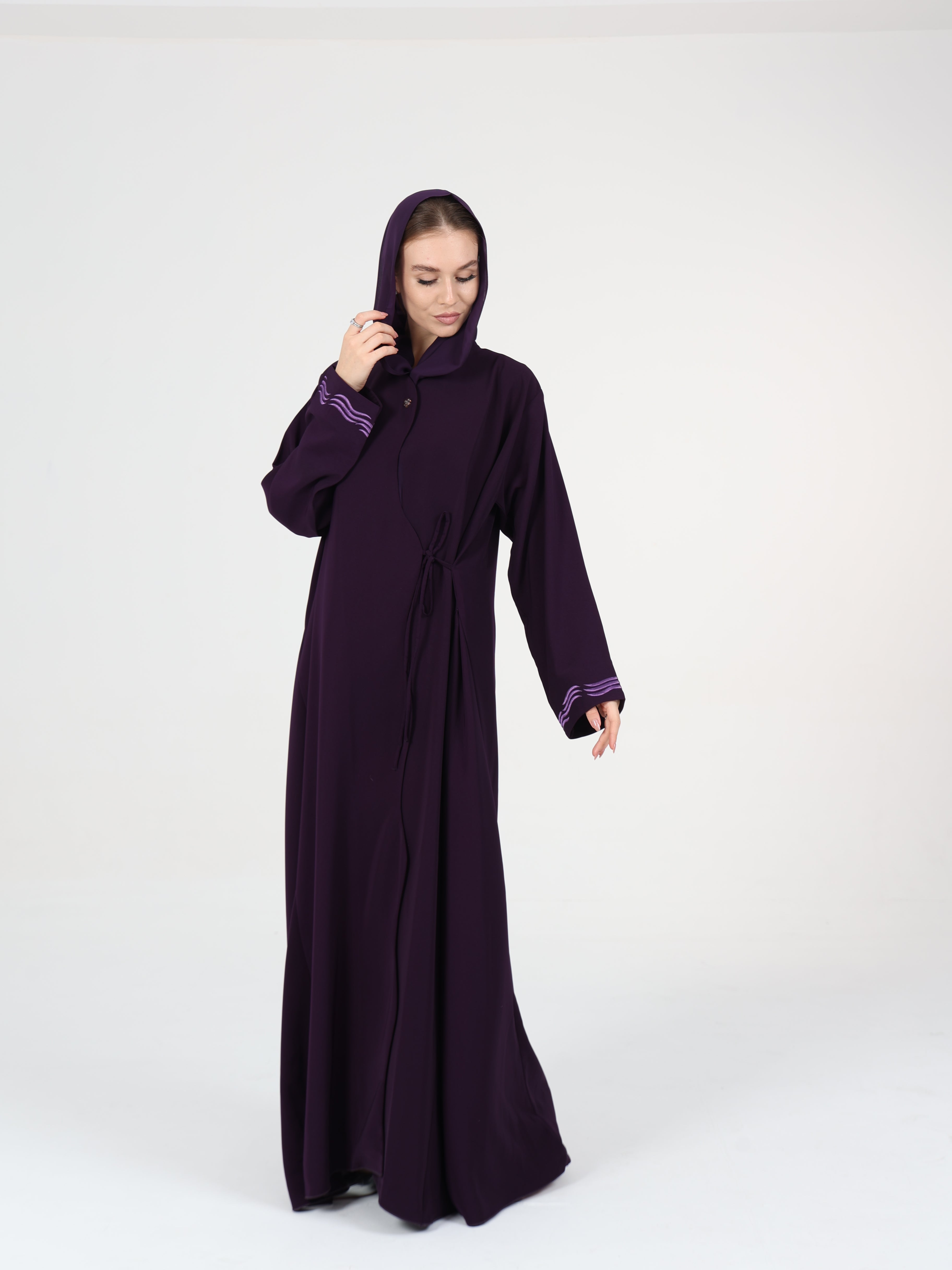 WAVY EDGE WRAP ABAYA - DARK PURPLE