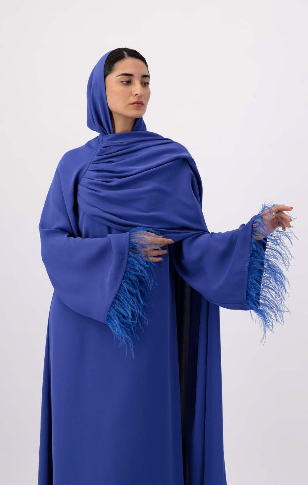 Royal Fathered Sleeve Abaya- Blue