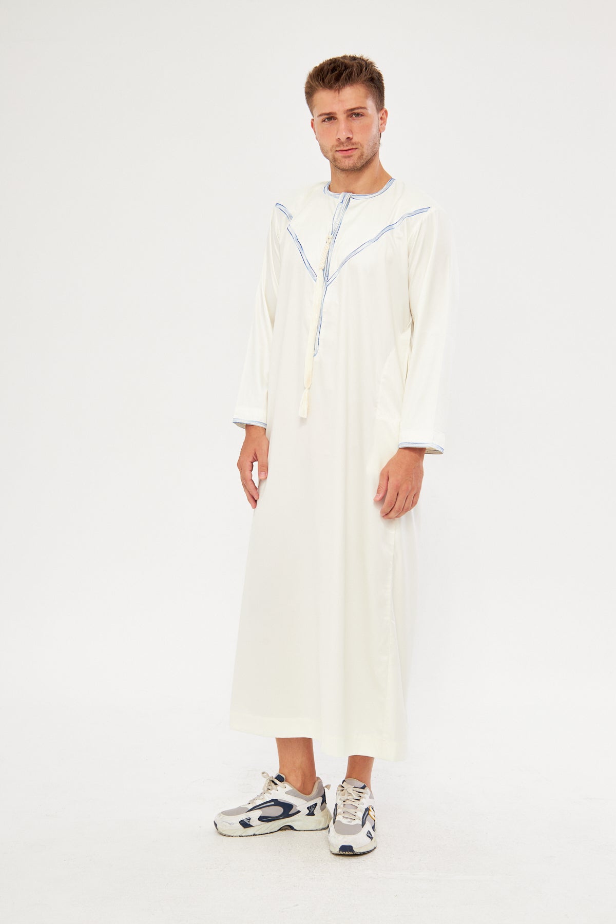 Saleh Omani Blue Print Thobe - White