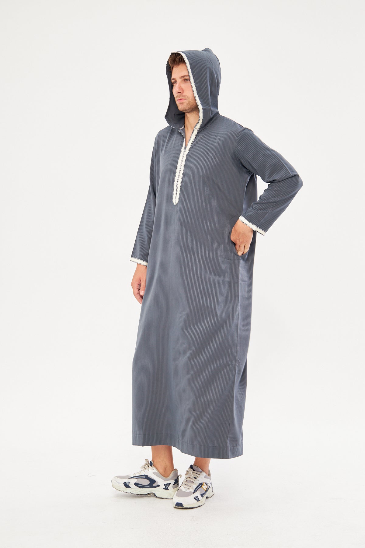Moroccan Long Sleeve Thobe - Dark Gray