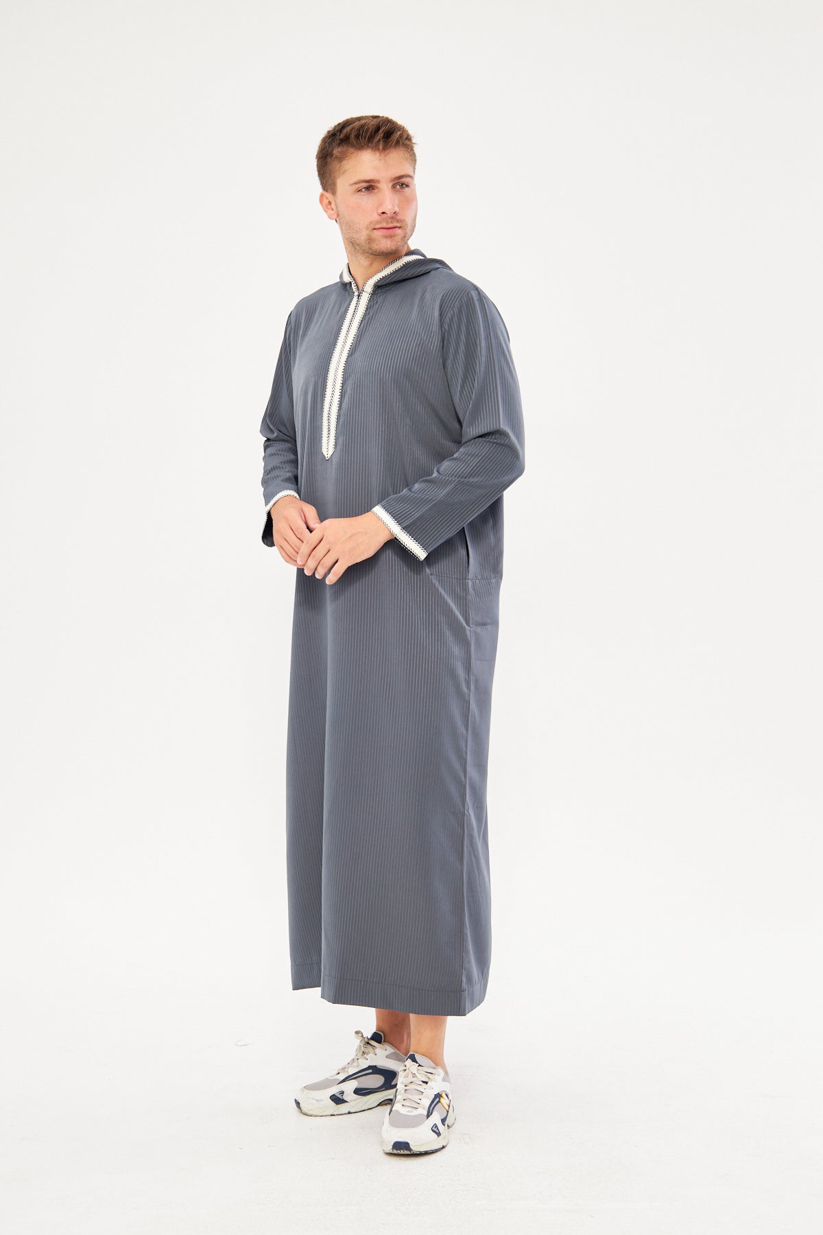 Moroccan Long Sleeve Thobe - Dark Gray