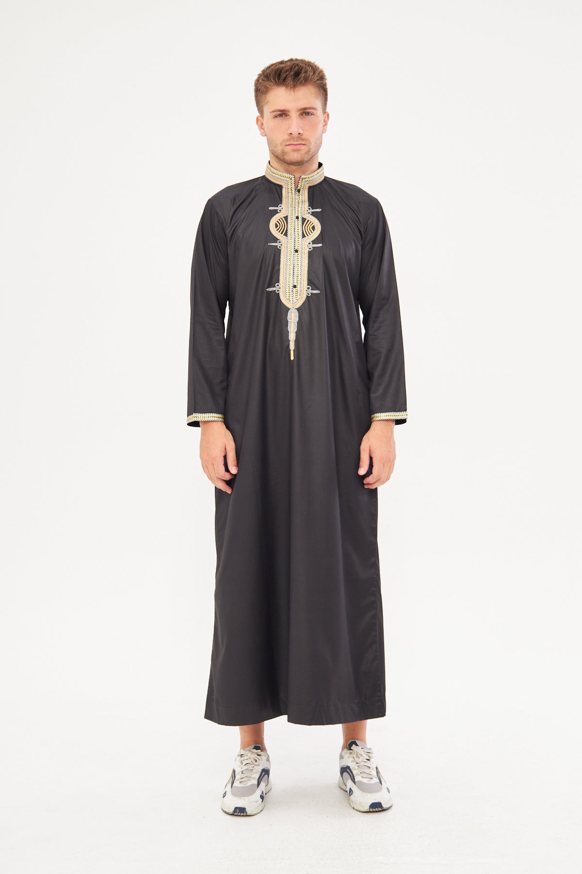 Daddy & Me - Amir Gold Embroidery Print Thobe - Black