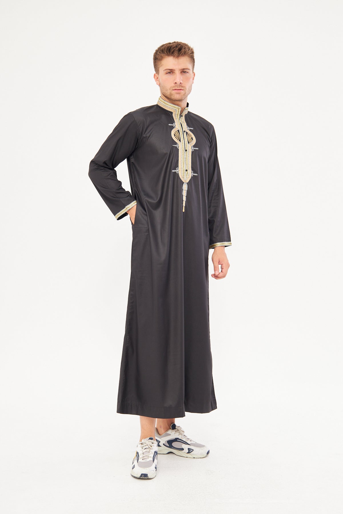 Daddy & Me - Amir Gold Embroidery Print Thobe - Black