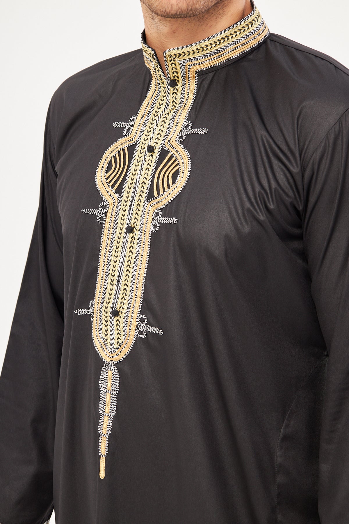 Daddy & Me - Amir Gold Embroidery Print Thobe - Black