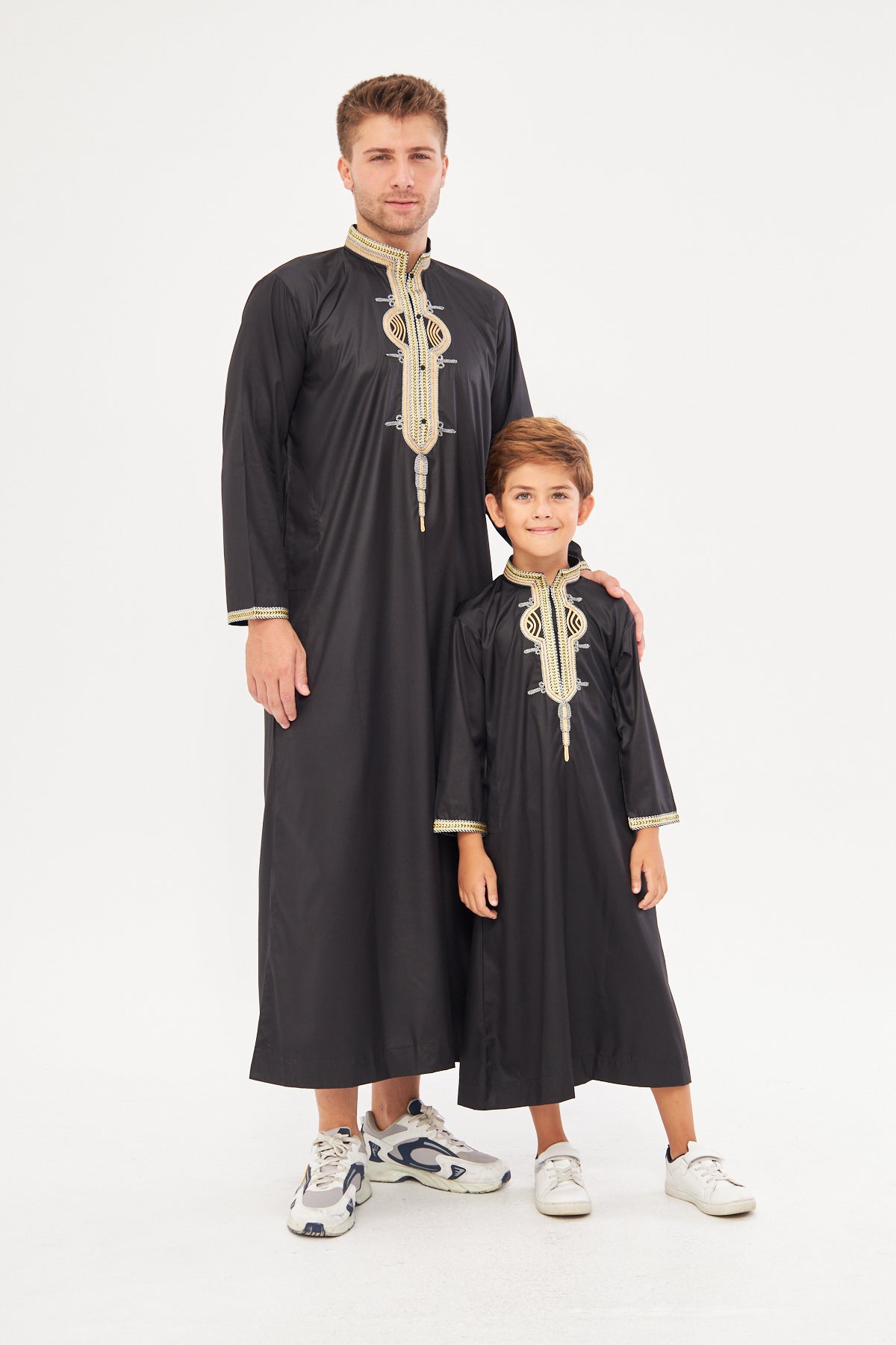 Daddy & Me - Amir Gold Embroidery Print Thobe - Black