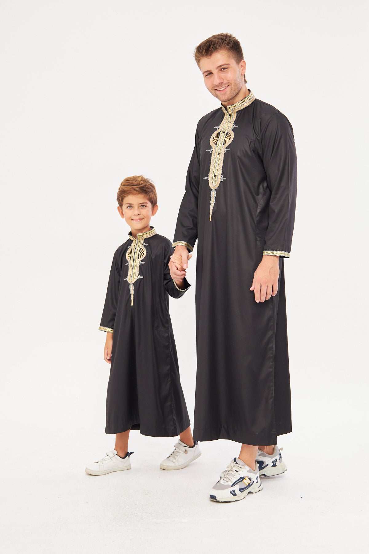 Daddy & Me - Amir Gold Embroidery Print Thobe - Black