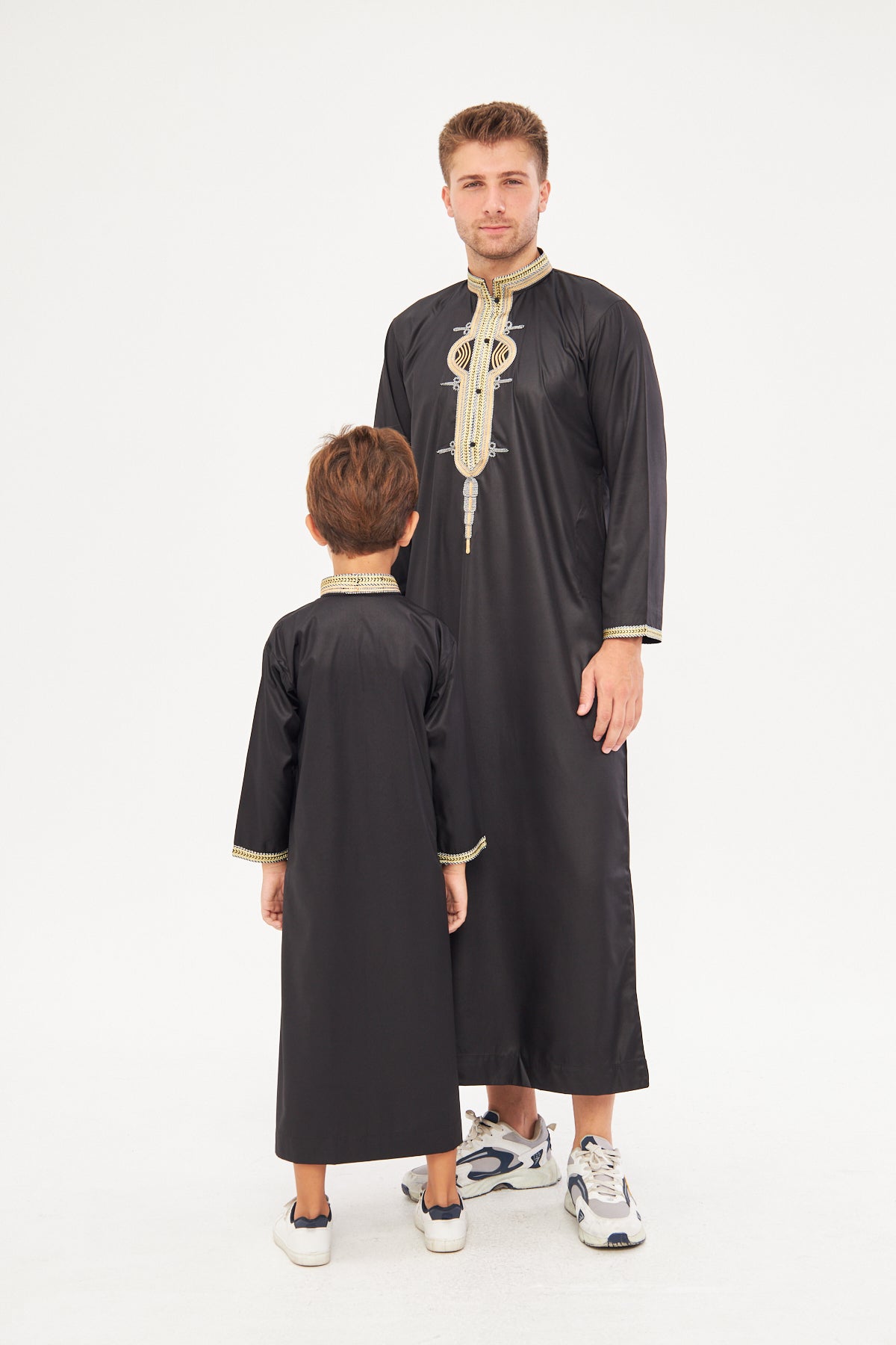 Daddy & Me - Amir Gold Embroidery Print Thobe - Black