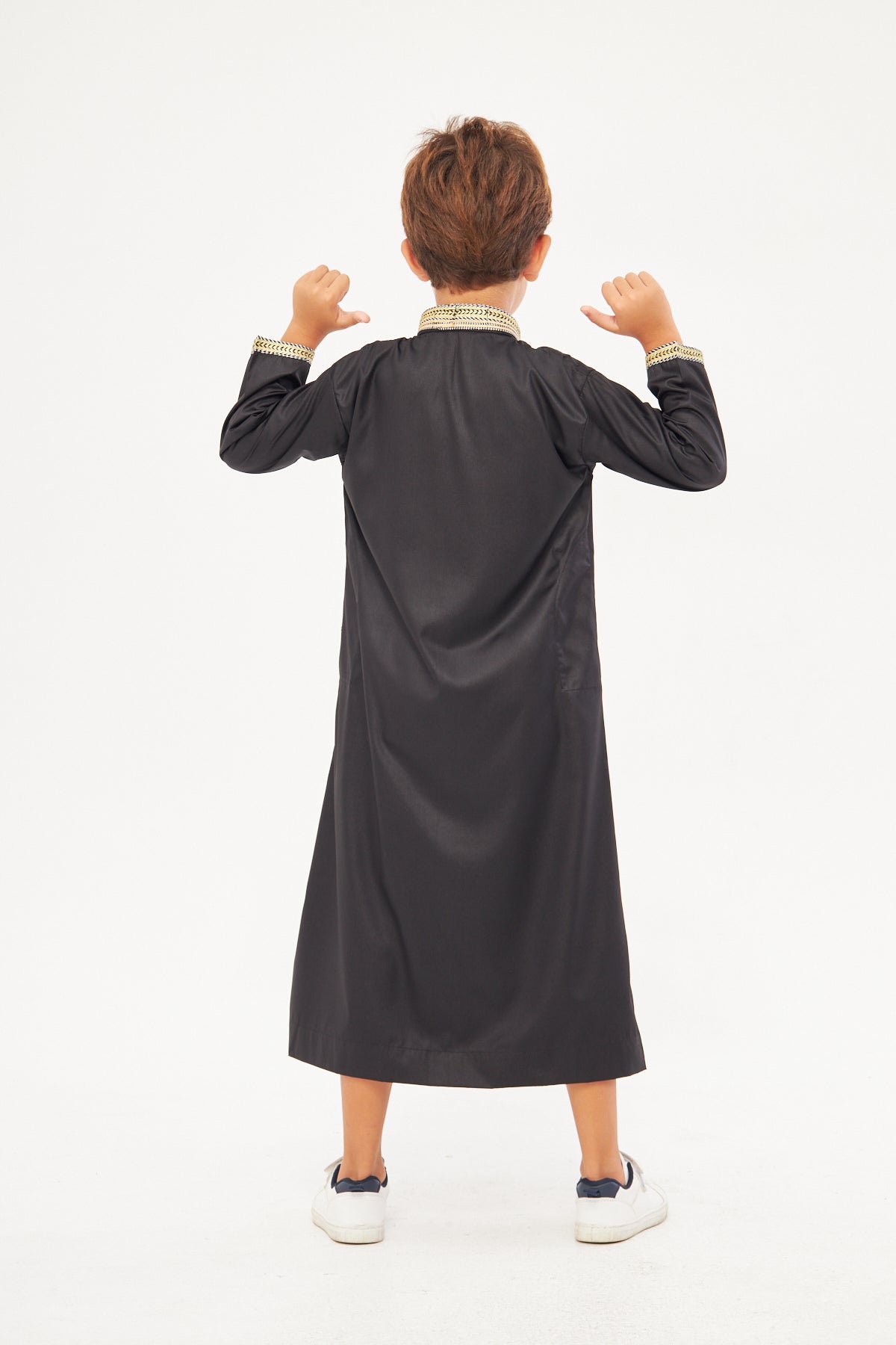 Amir Embroidery Gold Print Boys Thobe - Black