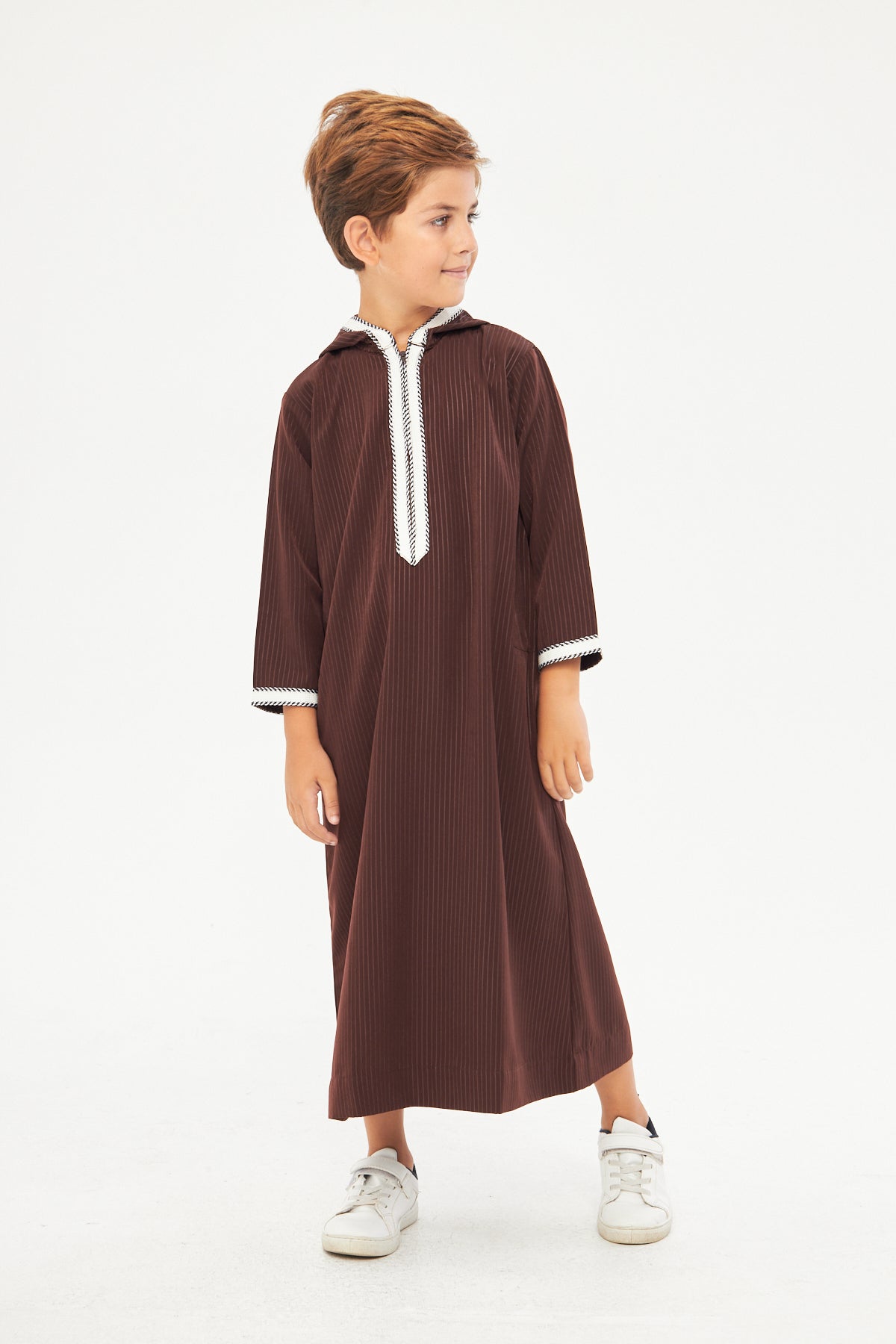 Moroccan Boys Long Sleeve Thobe - Brown
