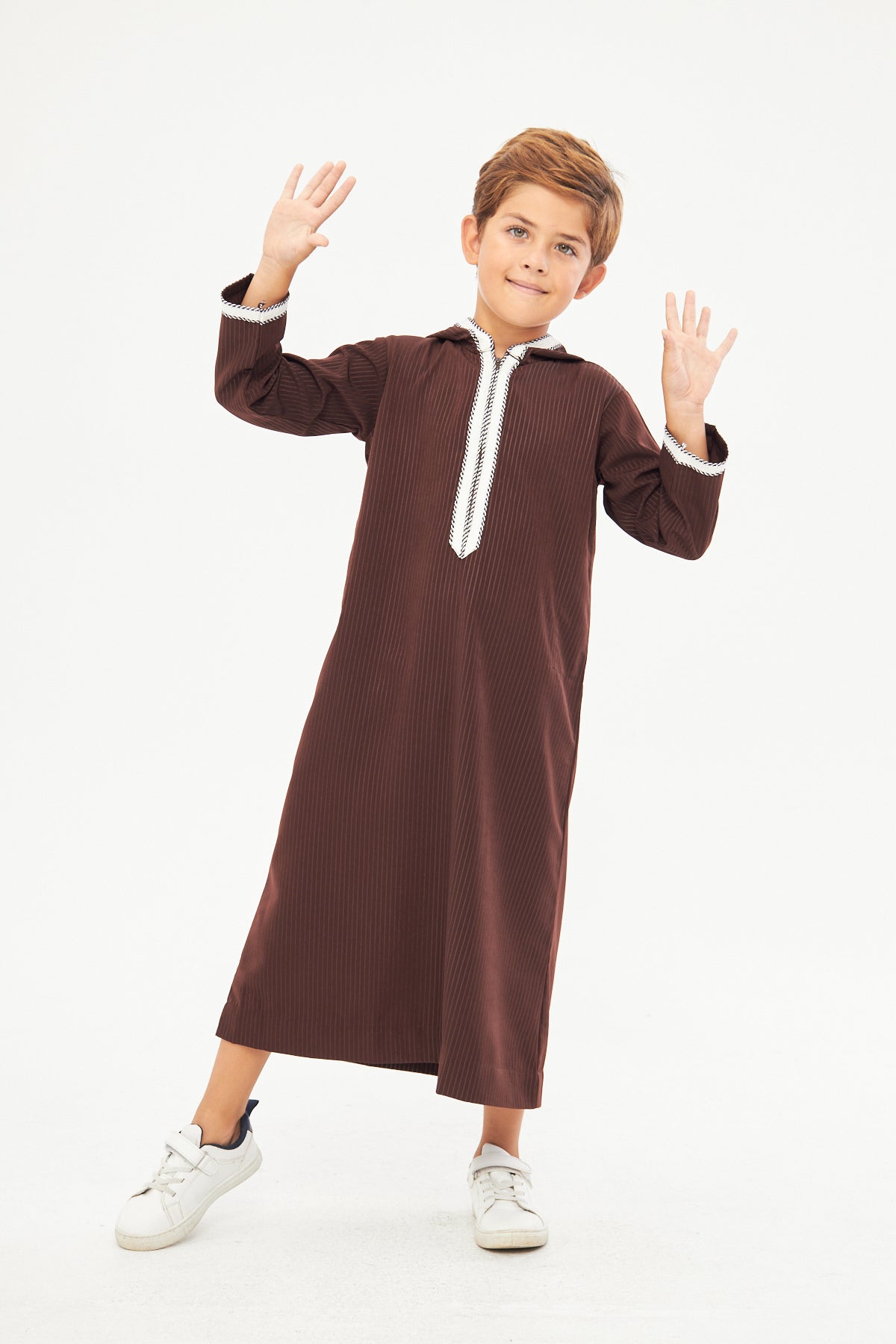 Moroccan Boys Long Sleeve Thobe - Brown