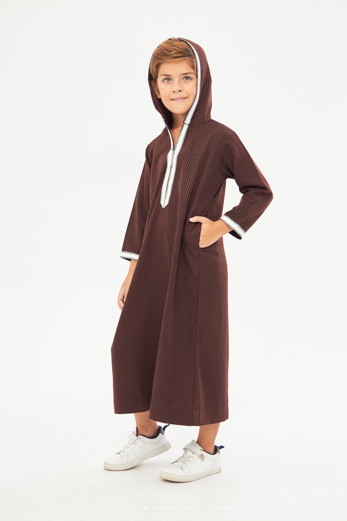 Moroccan Boys Long Sleeve Thobe - Brown