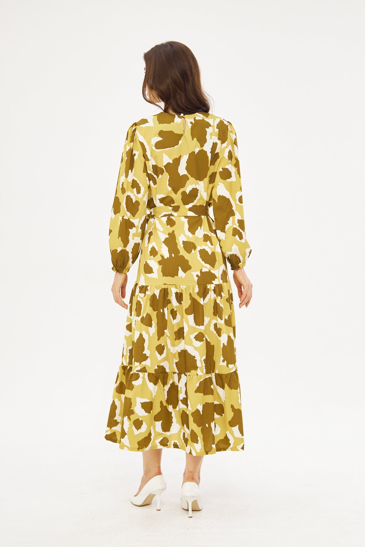 Alysa Print Ruffled Hem Dress - Olive Green