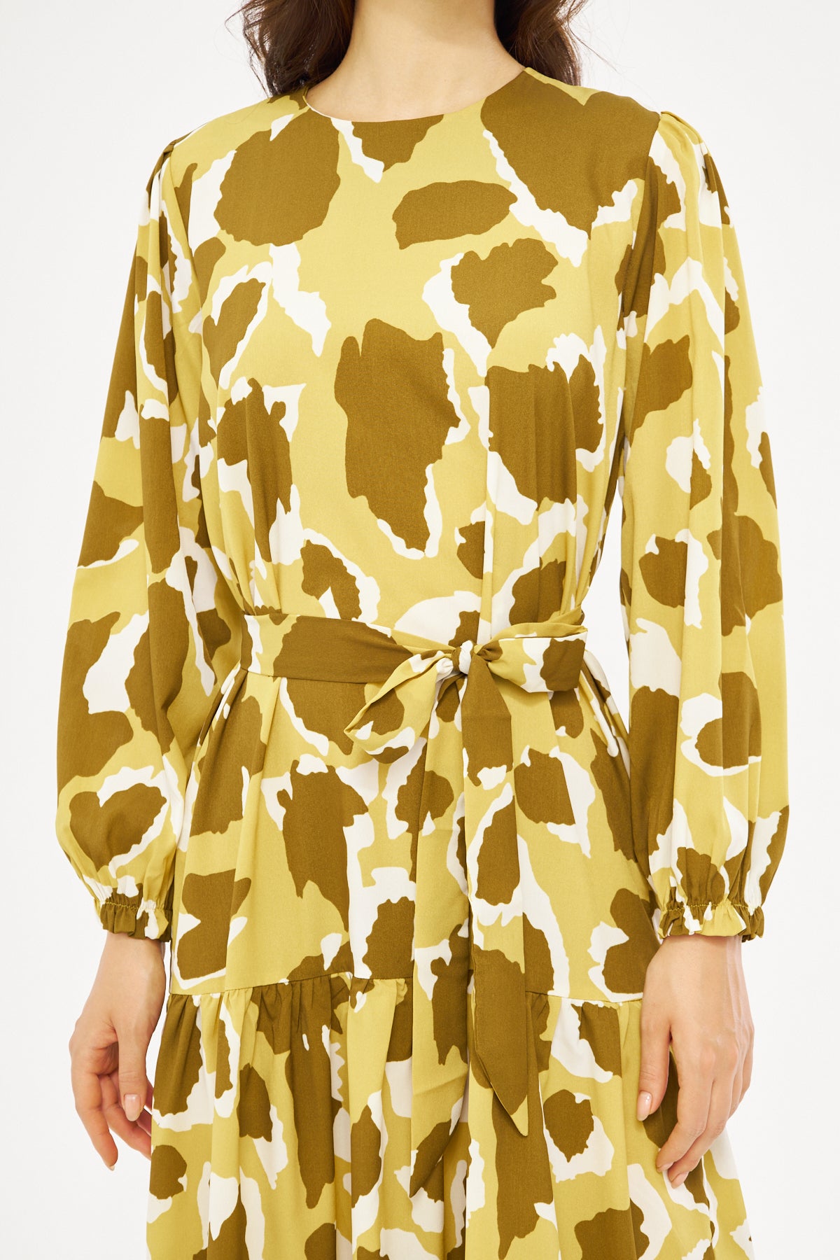 Alysa Print Ruffled Hem Dress - Olive Green