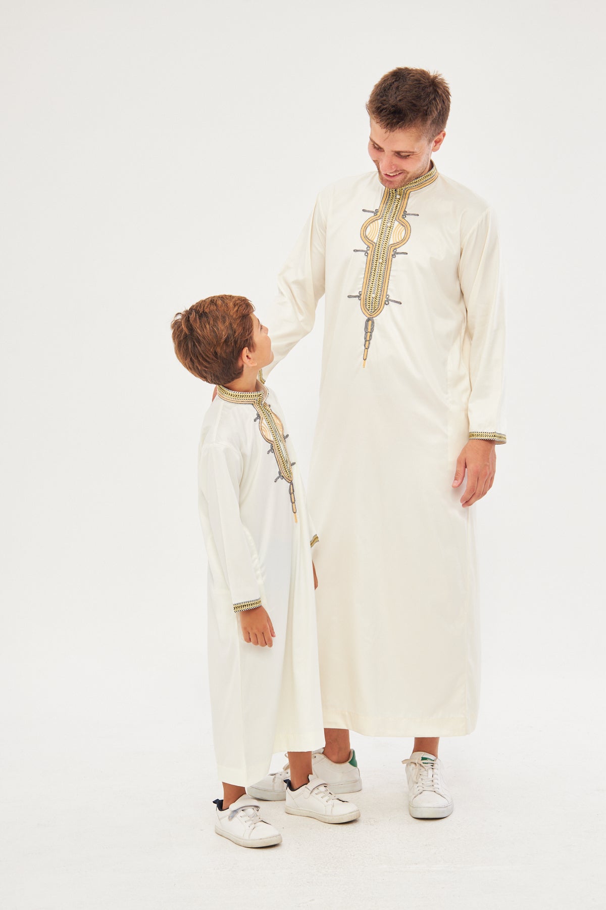 Daddy & Me - Amir Embroidery Gold Print Boys Thobe - Off-White