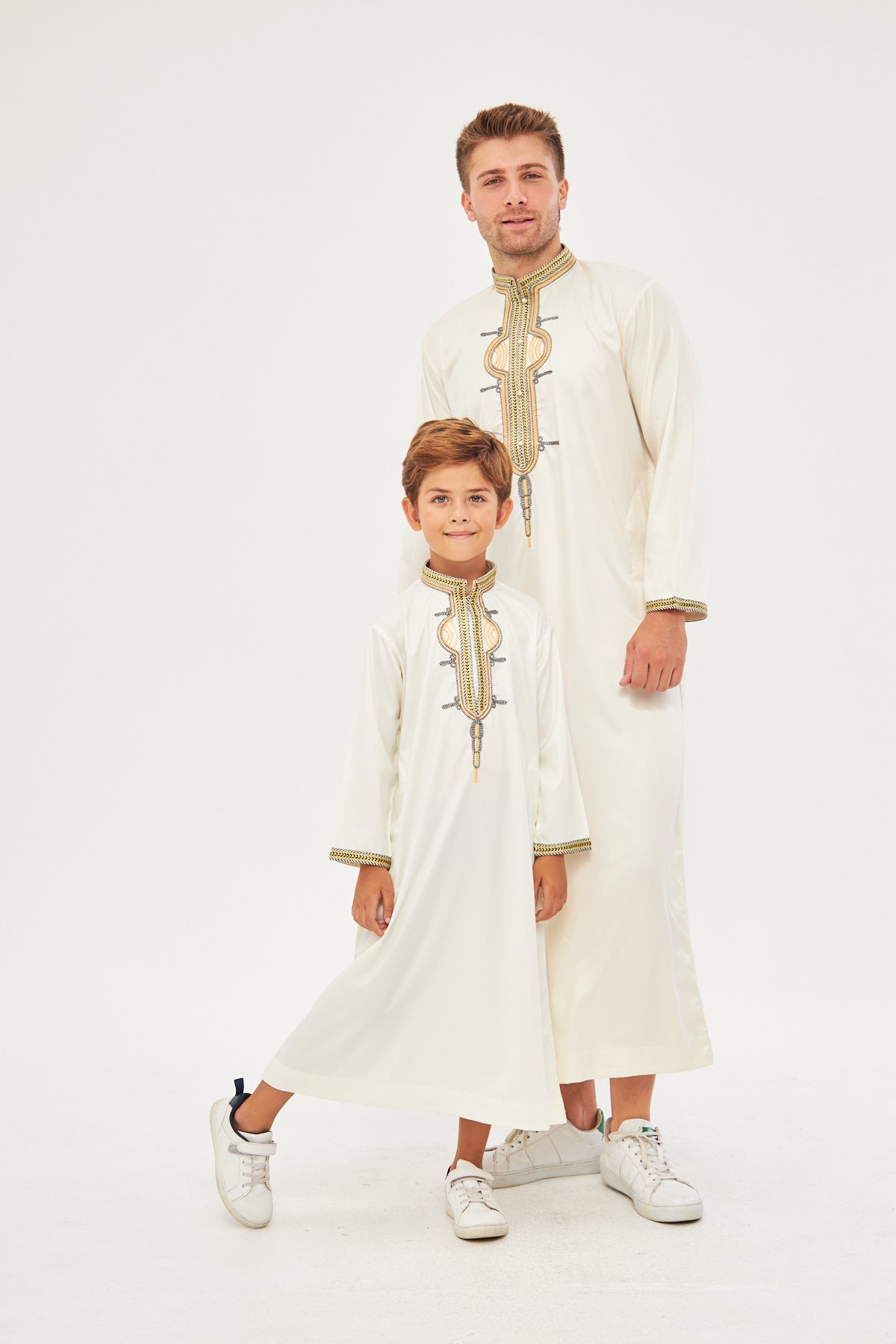Daddy & Me - Amir Embroidery Gold Print Boys Thobe - Off-White