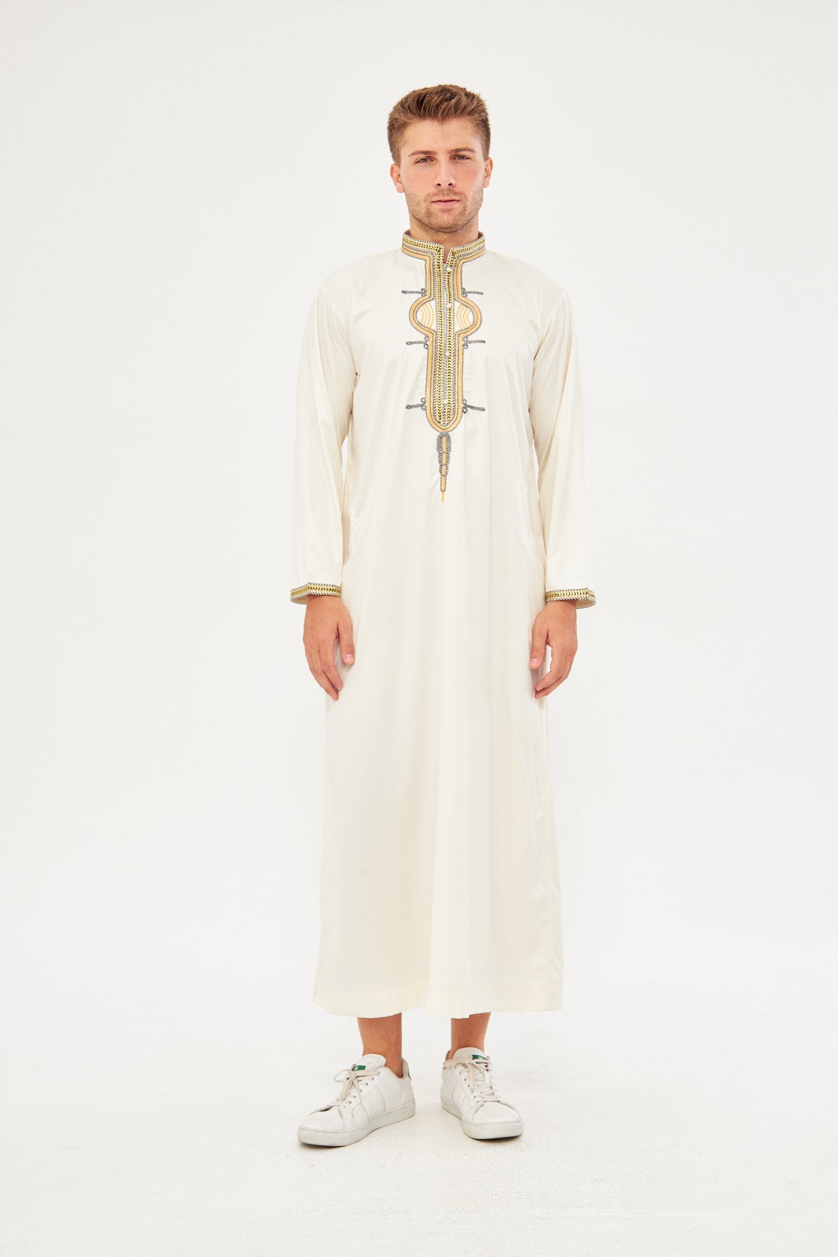 Daddy & Me - Amir Embroidery Gold Print Thobe - Off-White