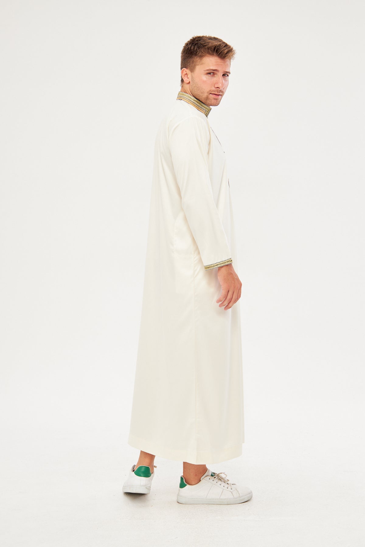 Daddy & Me - Amir Embroidery Gold Print Thobe - Off-White