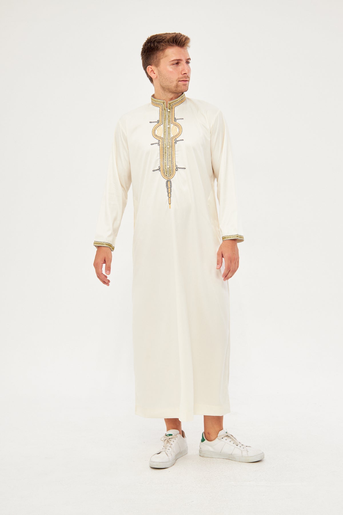 Daddy & Me - Amir Embroidery Gold Print Thobe - Off-White