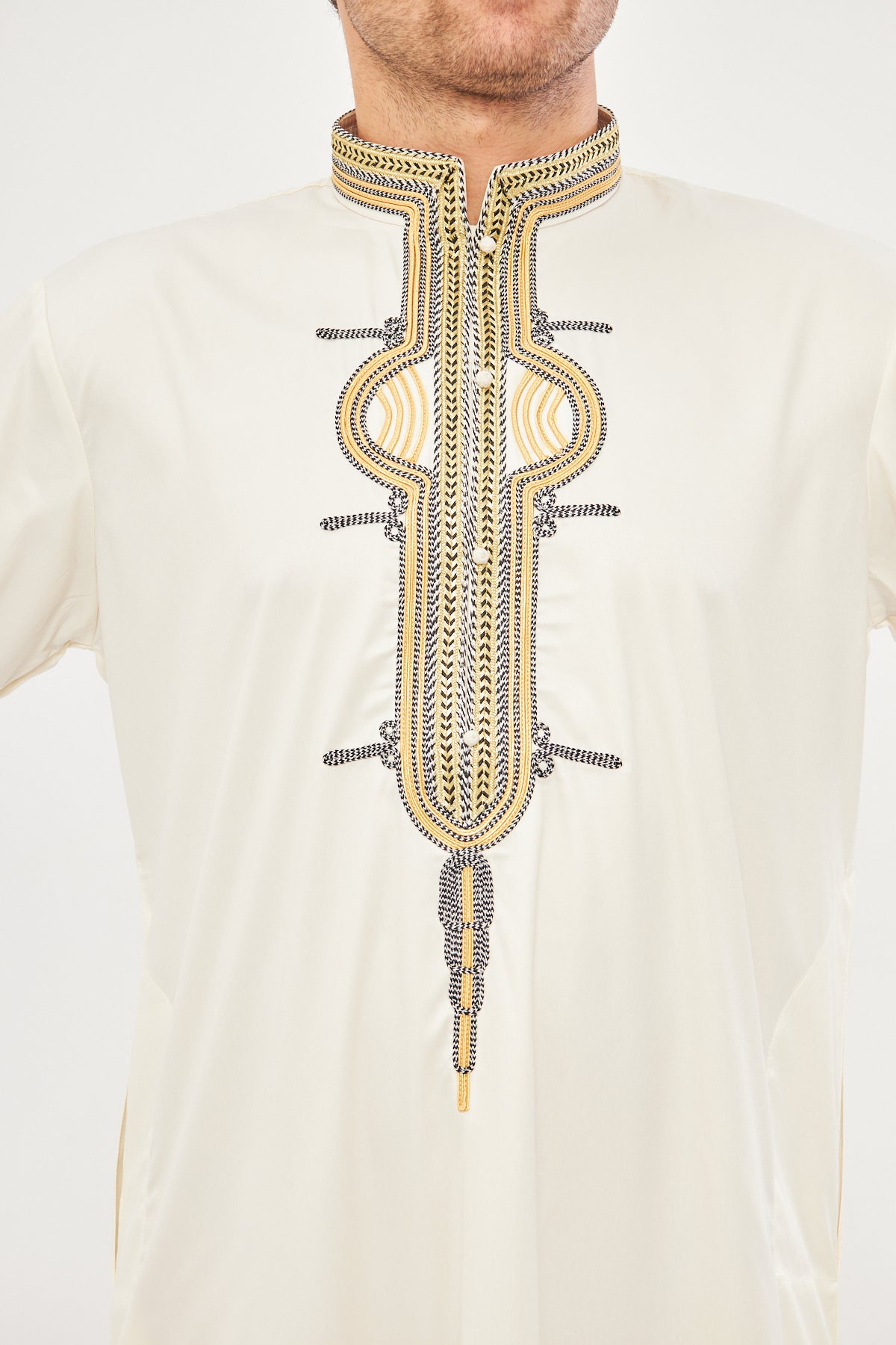 Daddy & Me - Amir Embroidery Gold Print Thobe - Off-White
