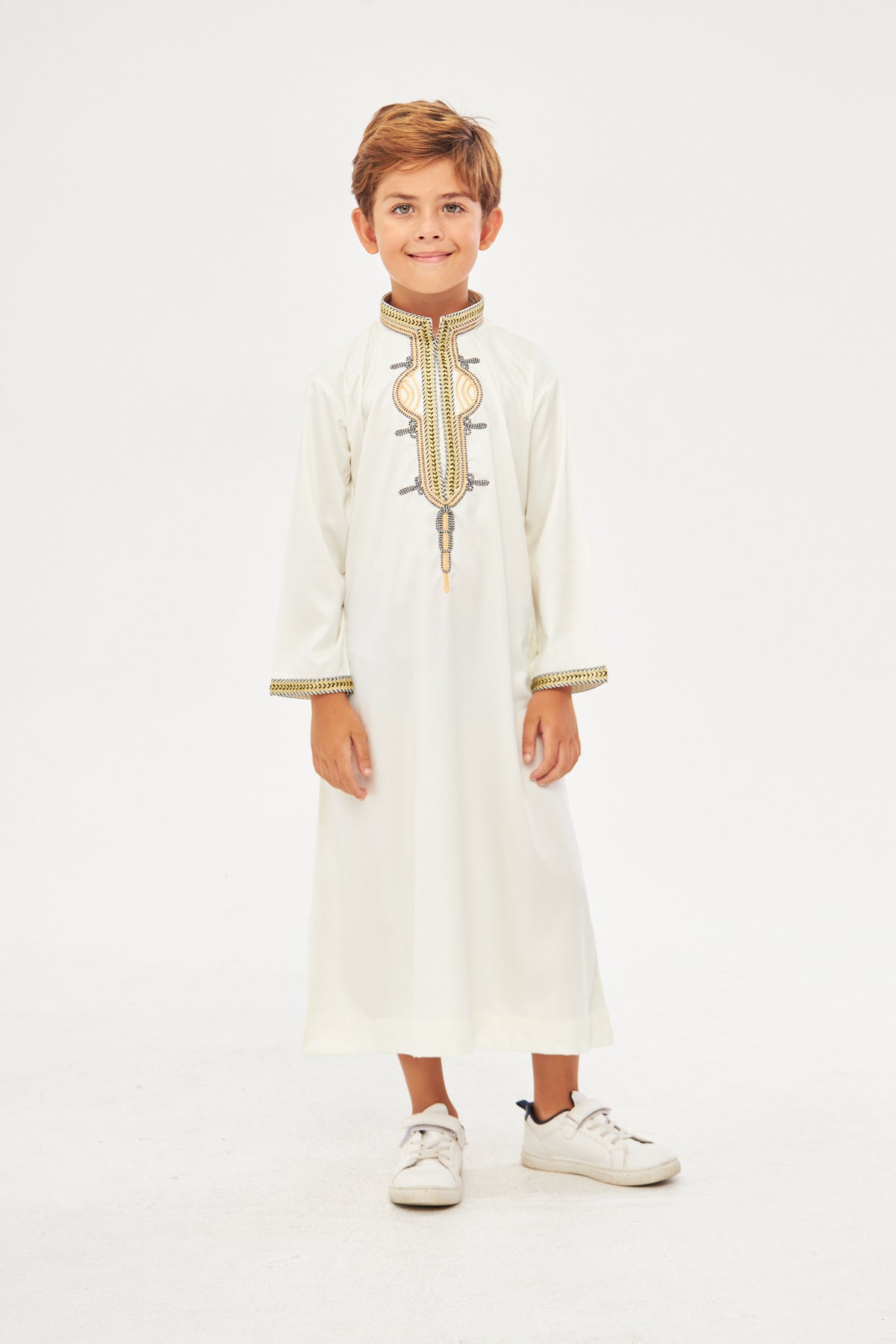 Daddy & Me - Amir Embroidery Gold Print Boys Thobe - Off-White