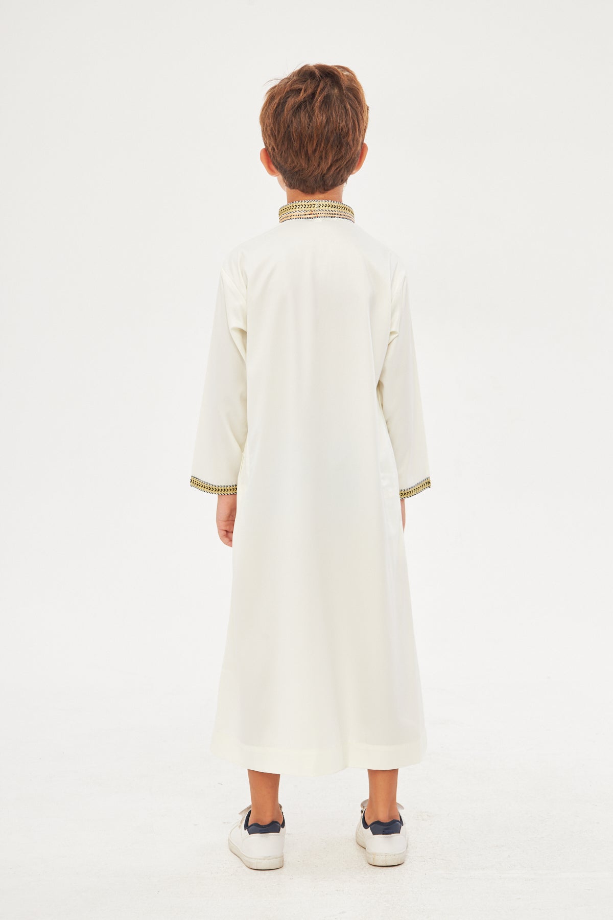 Daddy & Me - Amir Embroidery Gold Print Boys Thobe - Off-White