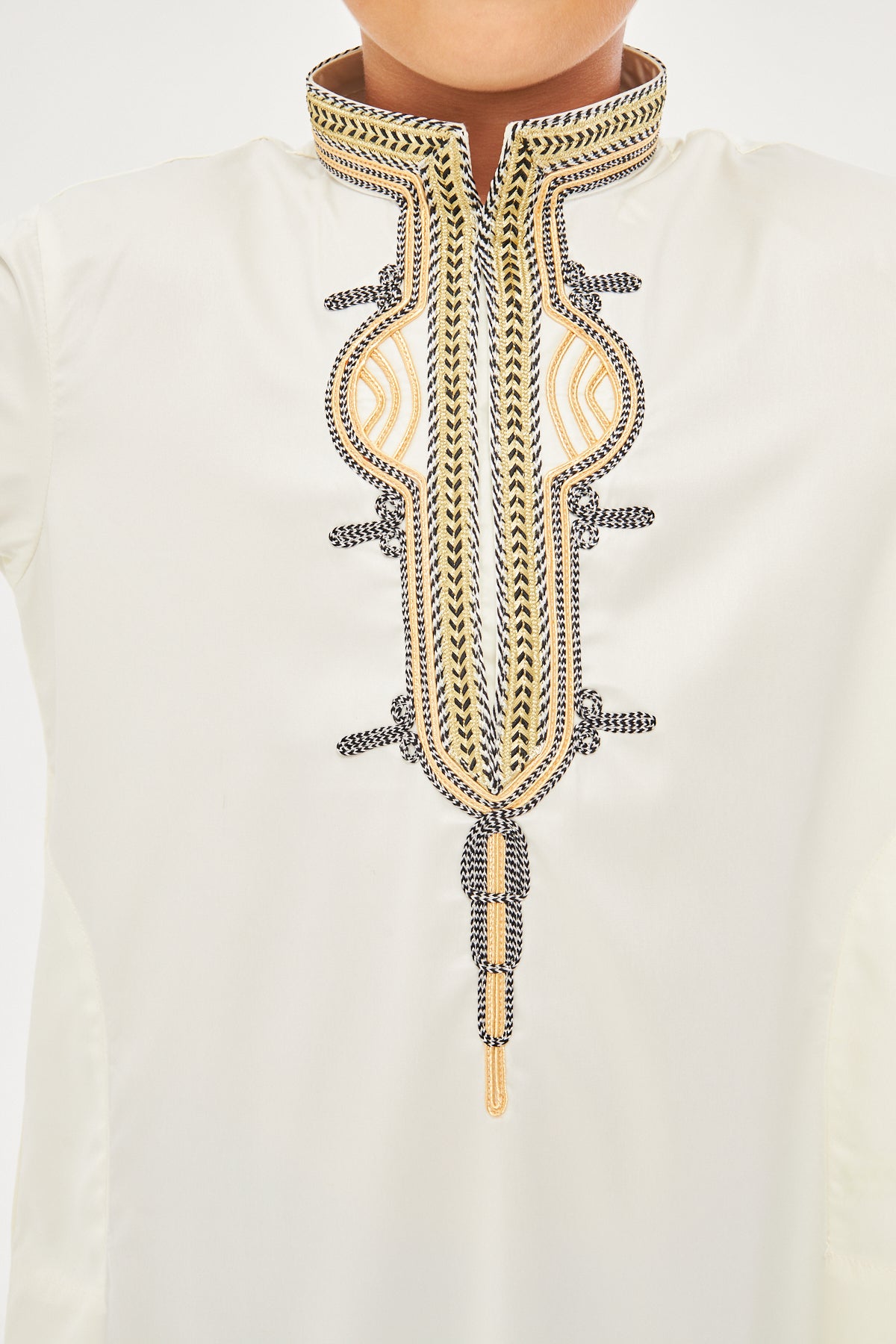 Daddy & Me - Amir Embroidery Gold Print Boys Thobe - Off-White