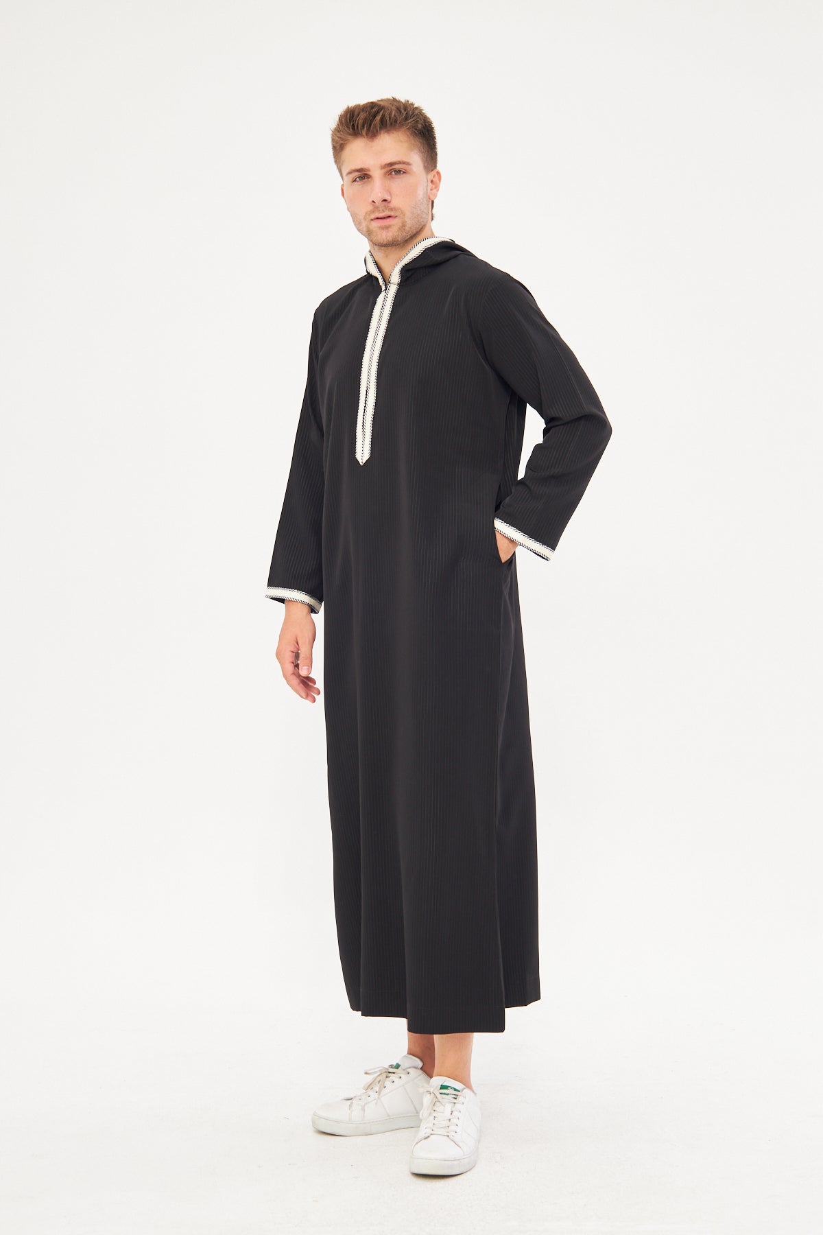 Moroccan Long Sleeve Thobe - Black