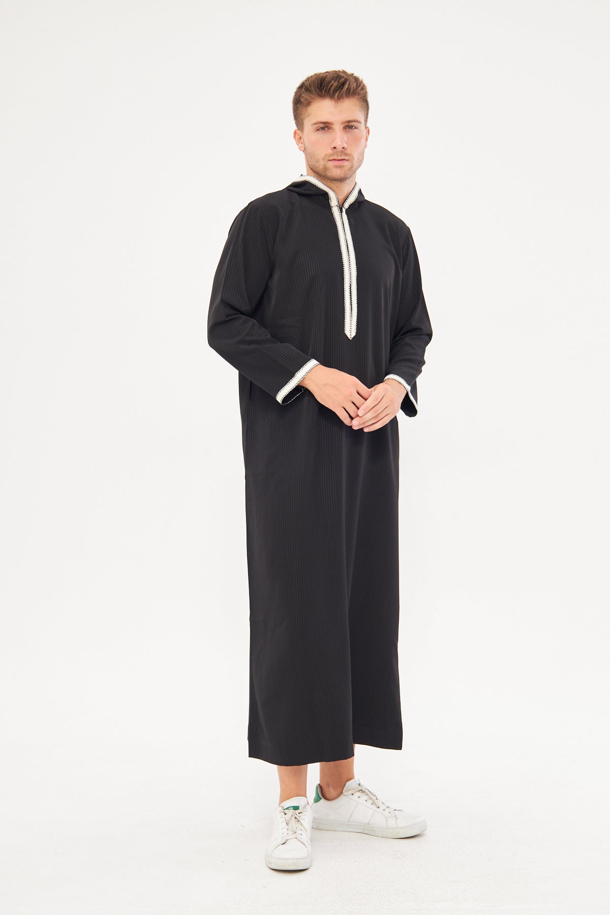 Moroccan Long Sleeve Thobe - Black