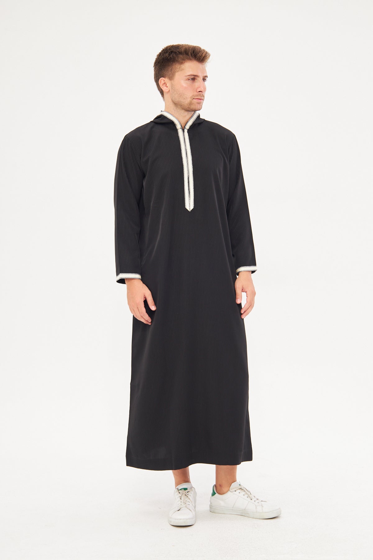 Moroccan Long Sleeve Thobe - Black