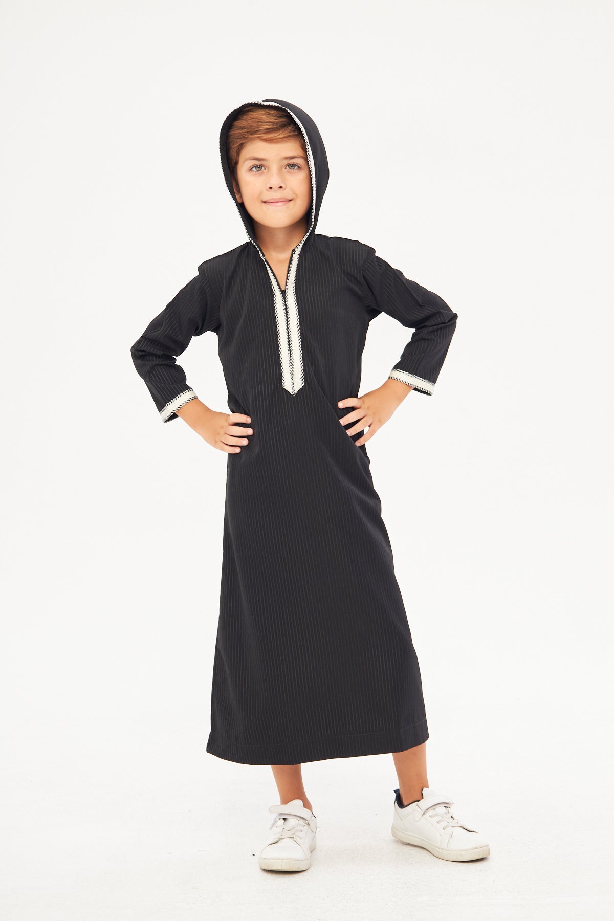 Moroccan Boys Long Sleeve Thobe - Black
