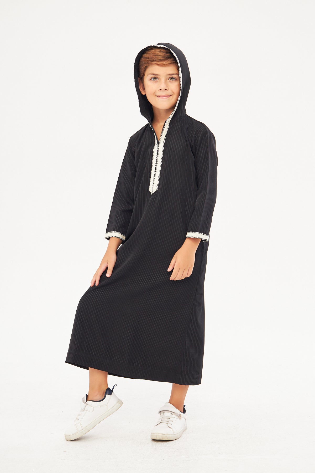Moroccan Boys Long Sleeve Thobe - Black
